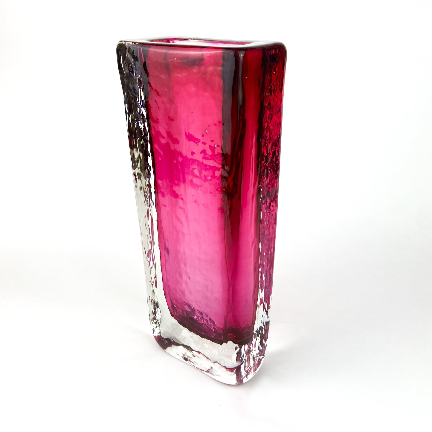 Textured Cranberry Sommerso Art Glass Vase #O1199