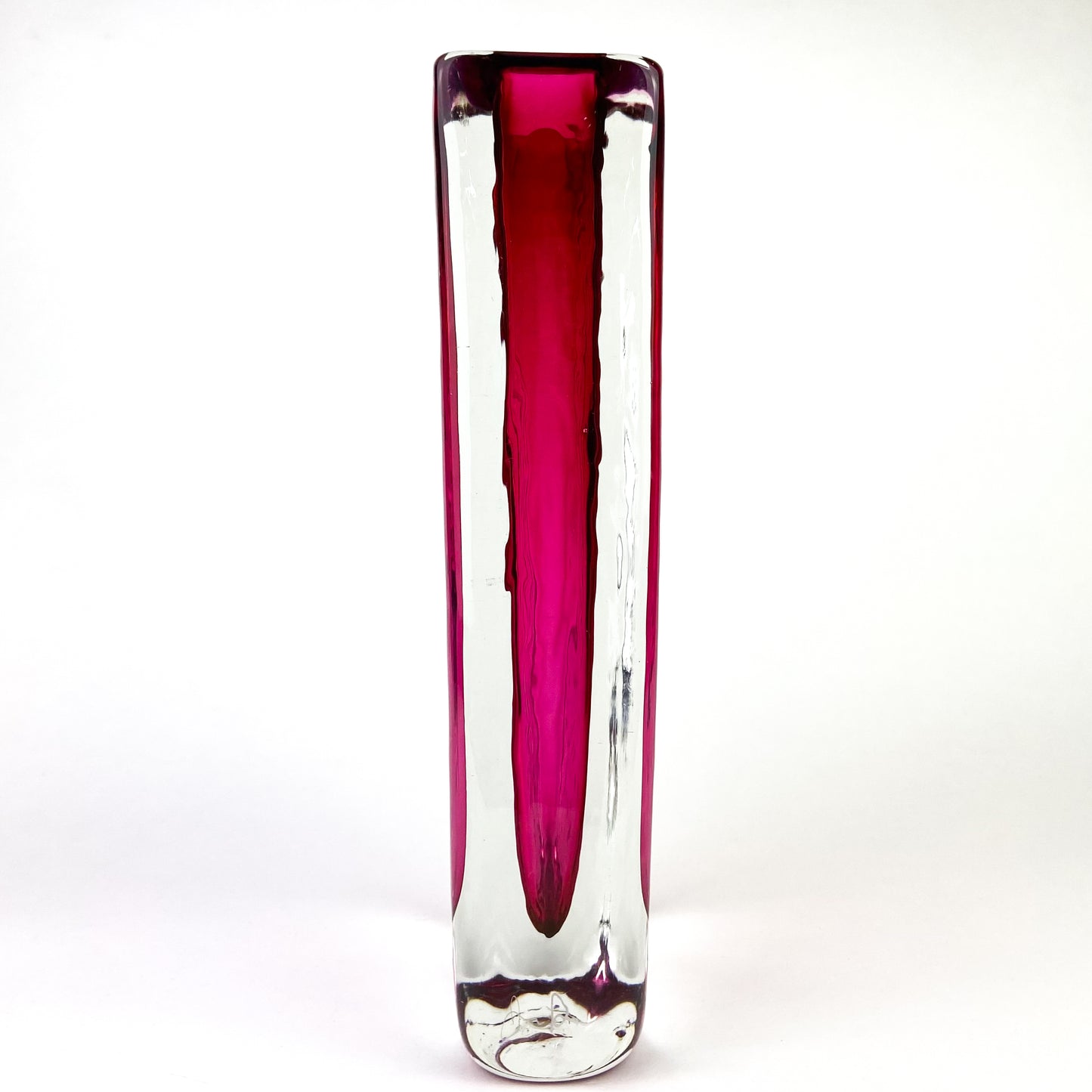 Textured Cranberry Sommerso Art Glass Vase #O1199