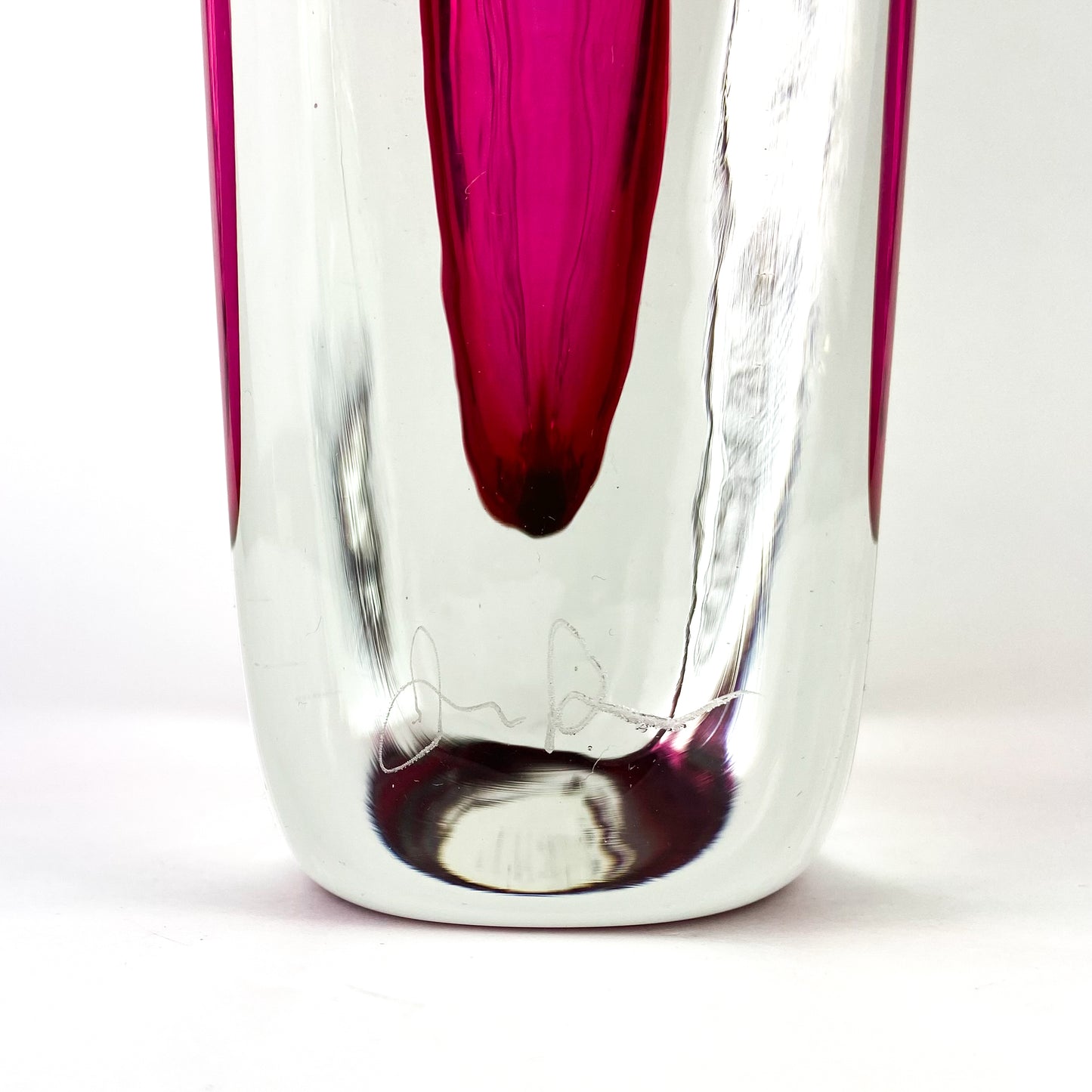 Textured Cranberry Sommerso Art Glass Vase #O1199