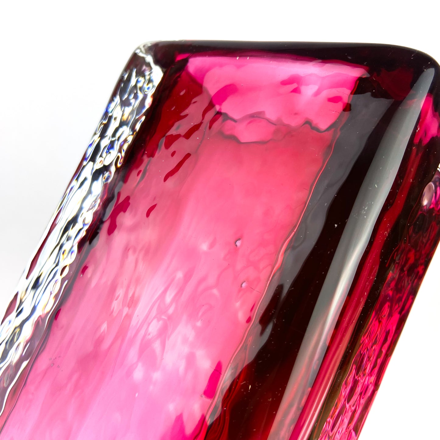 Textured Cranberry Sommerso Art Glass Vase #O1199