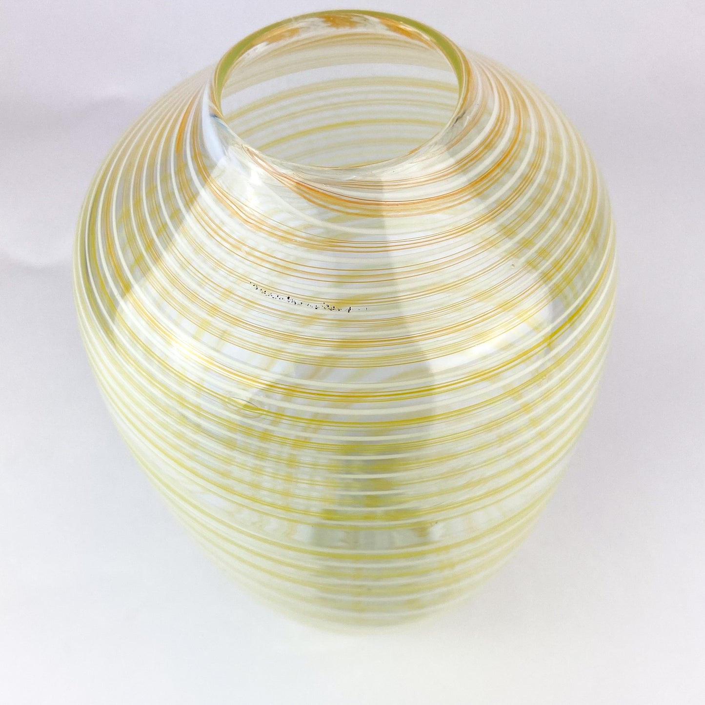 Handblown Yellow + White Striped Studio Art Glass Vase #O705