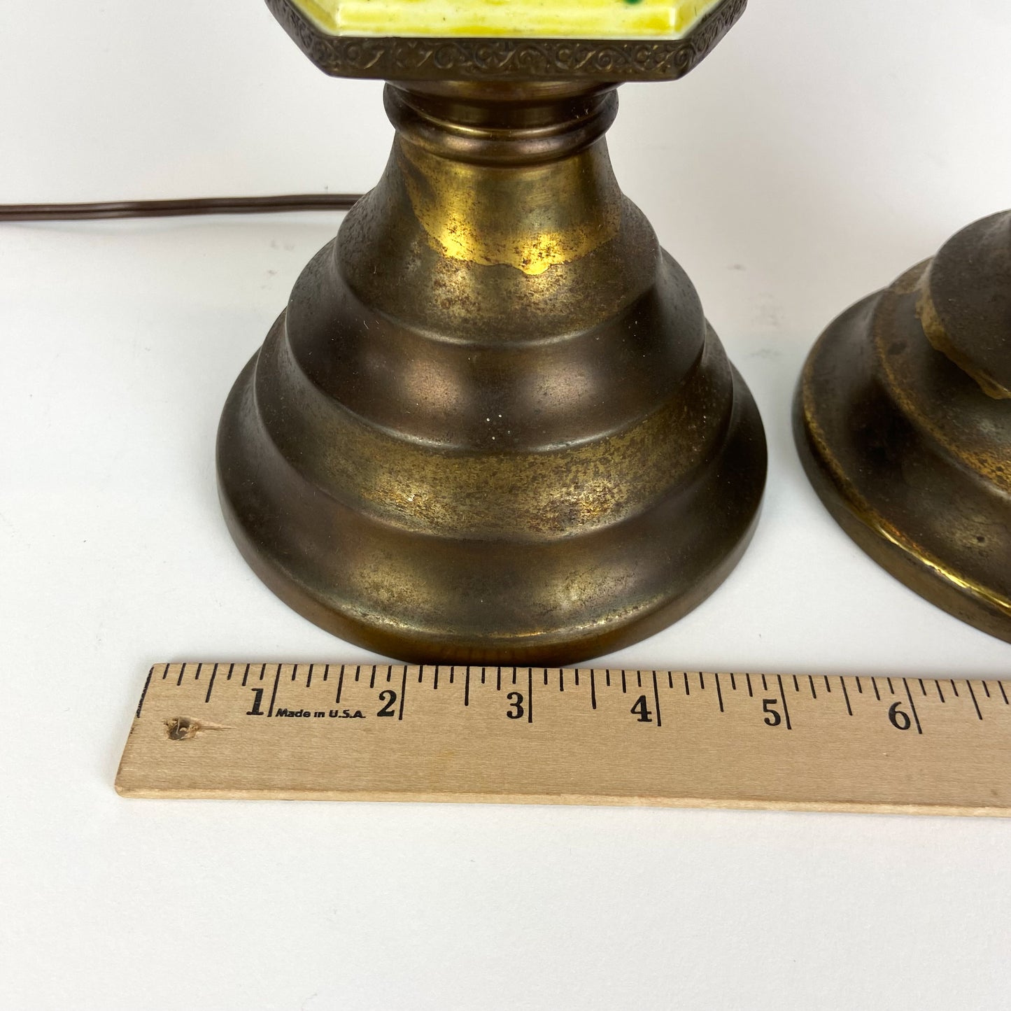 Pair of Antique Yellow Chinese Chinoiserie Porcelain Lamps #L05