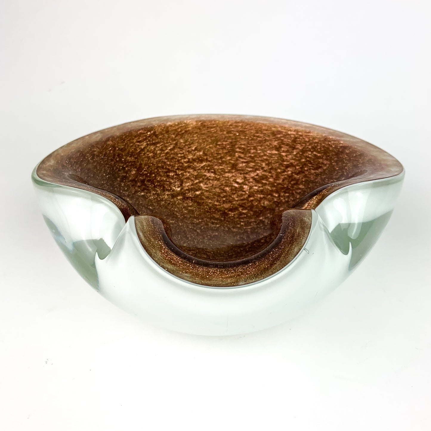 Murano Copper + White Cased Freeform Glass Catchall/Ashtray #O956