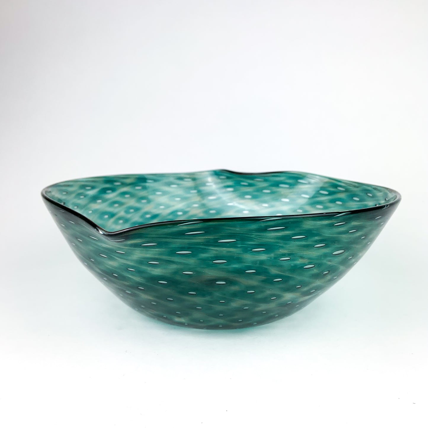 Large Teal Bullicante Studio Art Glass Bowl #O957