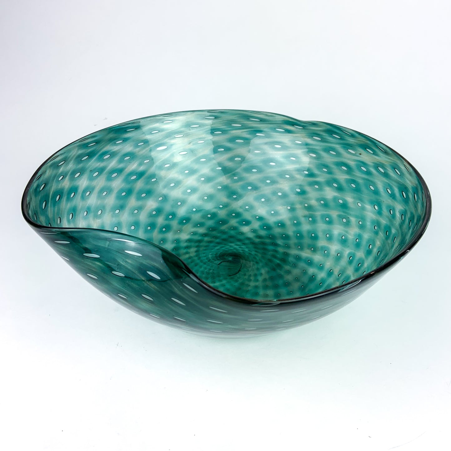 Large Teal Bullicante Studio Art Glass Bowl #O957