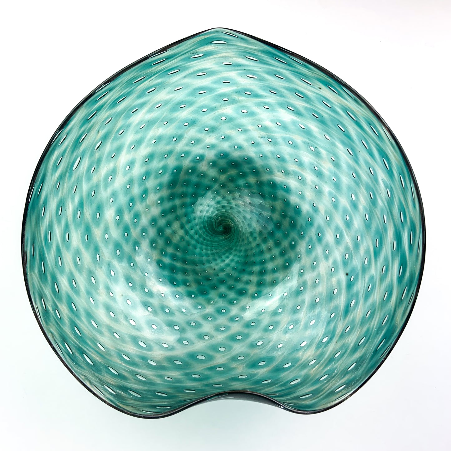 Large Teal Bullicante Studio Art Glass Bowl #O957