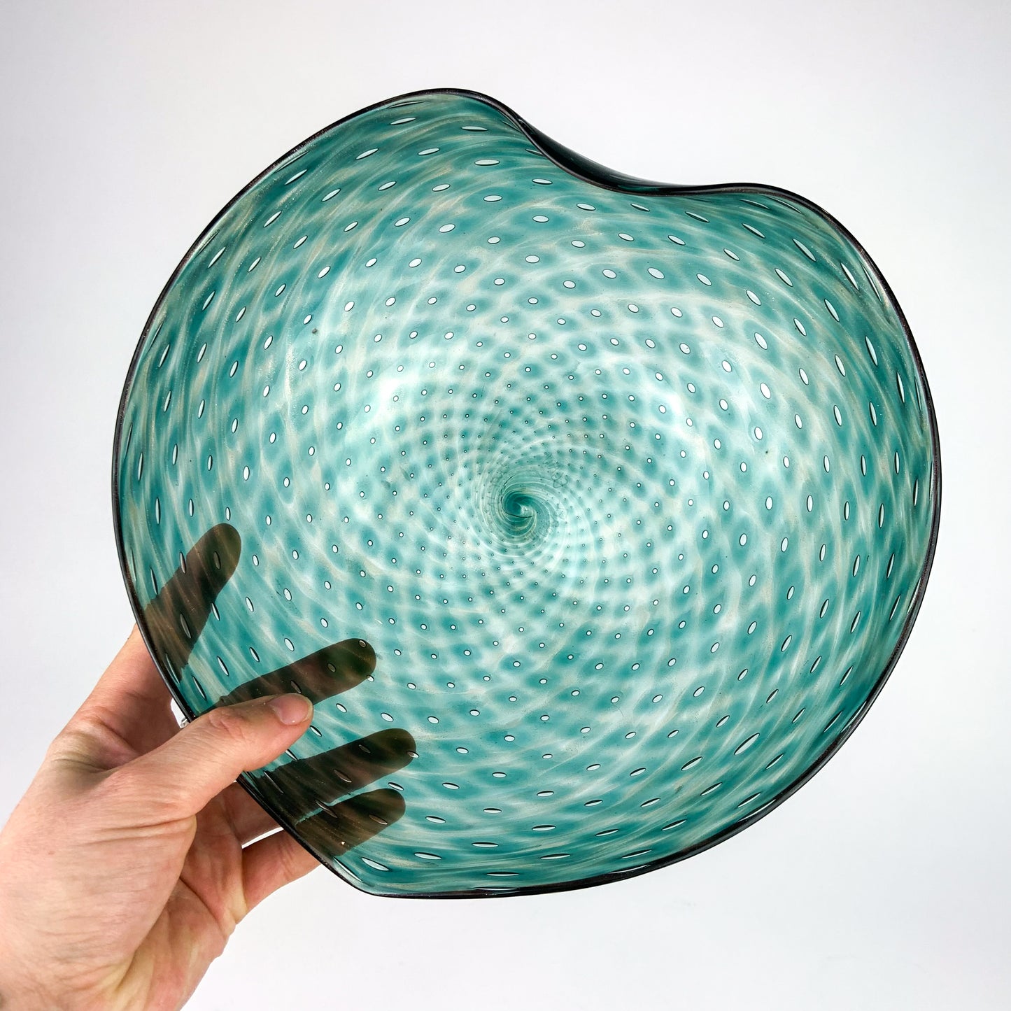 Large Teal Bullicante Studio Art Glass Bowl #O957