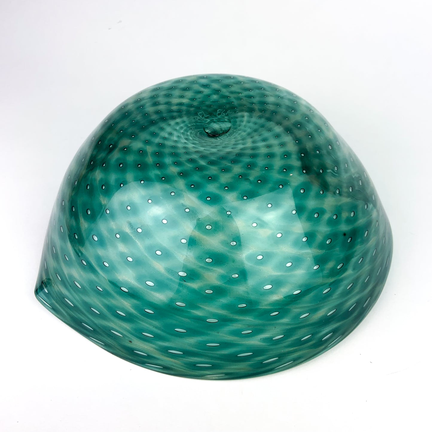 Large Teal Bullicante Studio Art Glass Bowl #O957