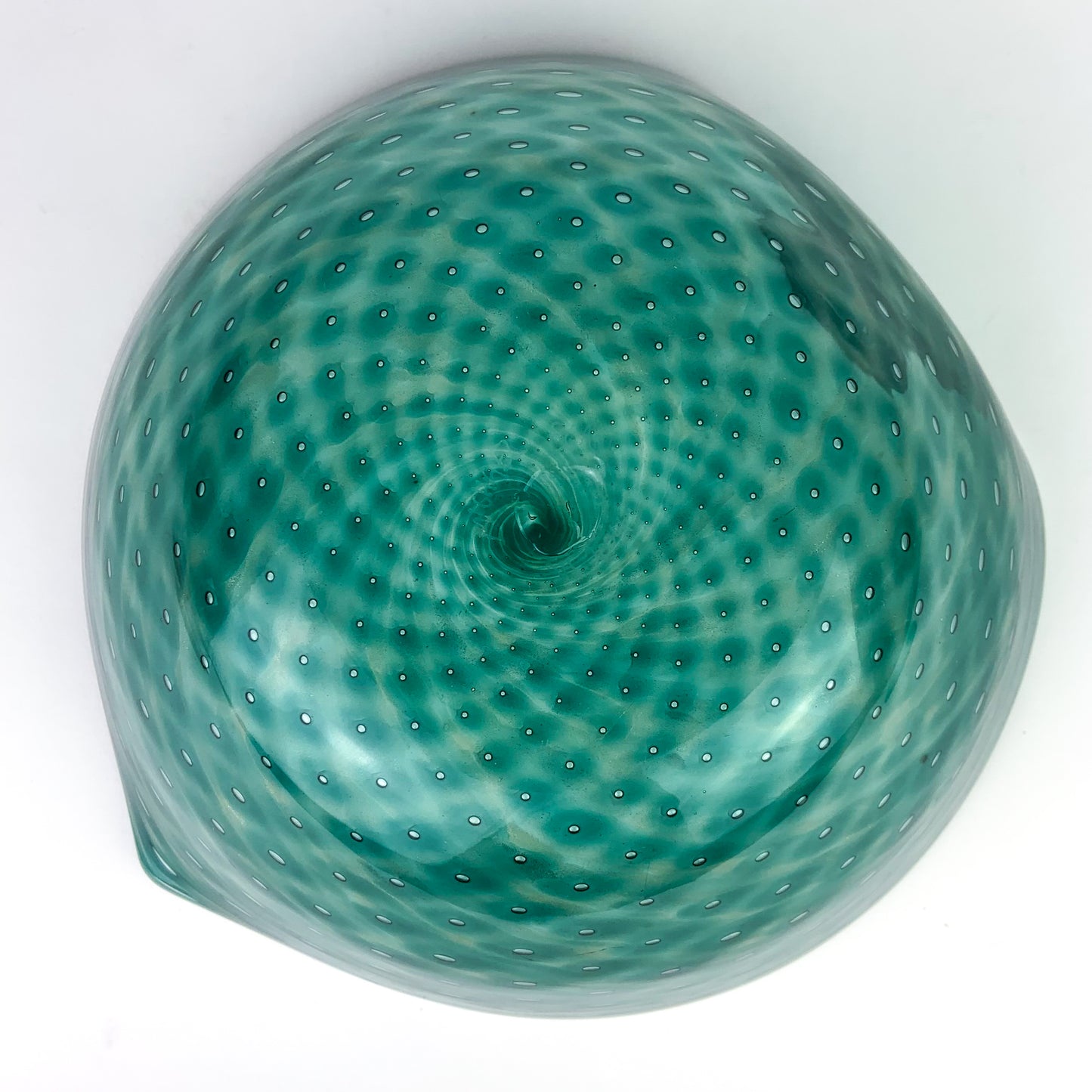 Large Teal Bullicante Studio Art Glass Bowl #O957