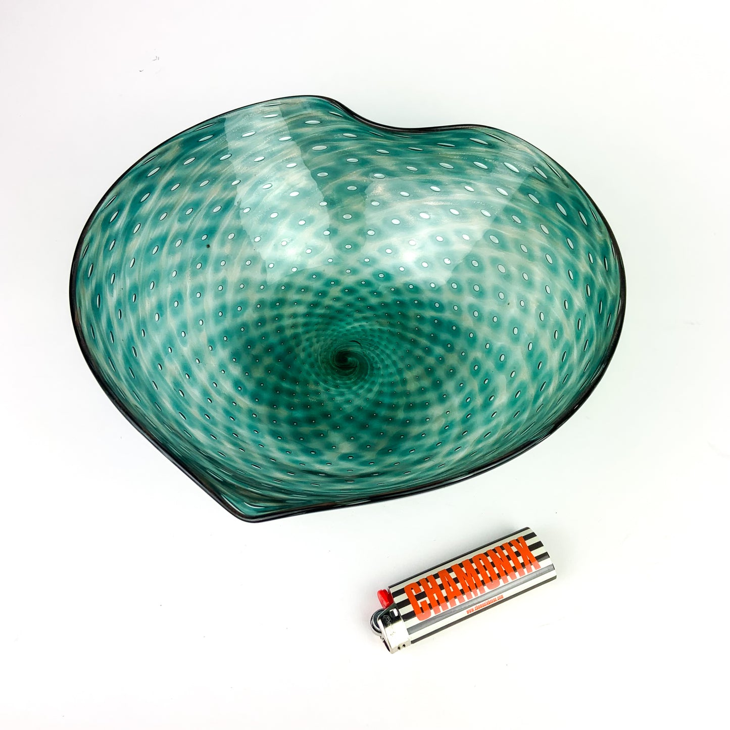 Large Teal Bullicante Studio Art Glass Bowl #O957