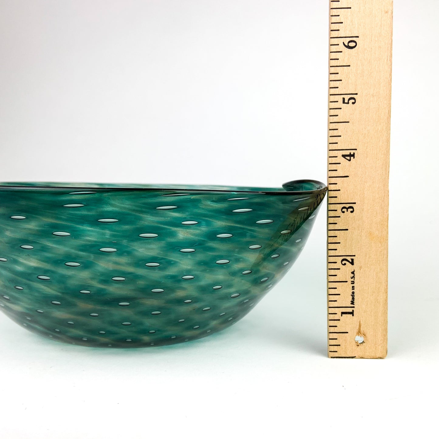 Large Teal Bullicante Studio Art Glass Bowl #O957