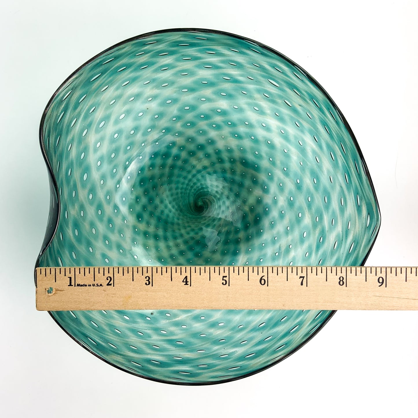 Large Teal Bullicante Studio Art Glass Bowl #O957