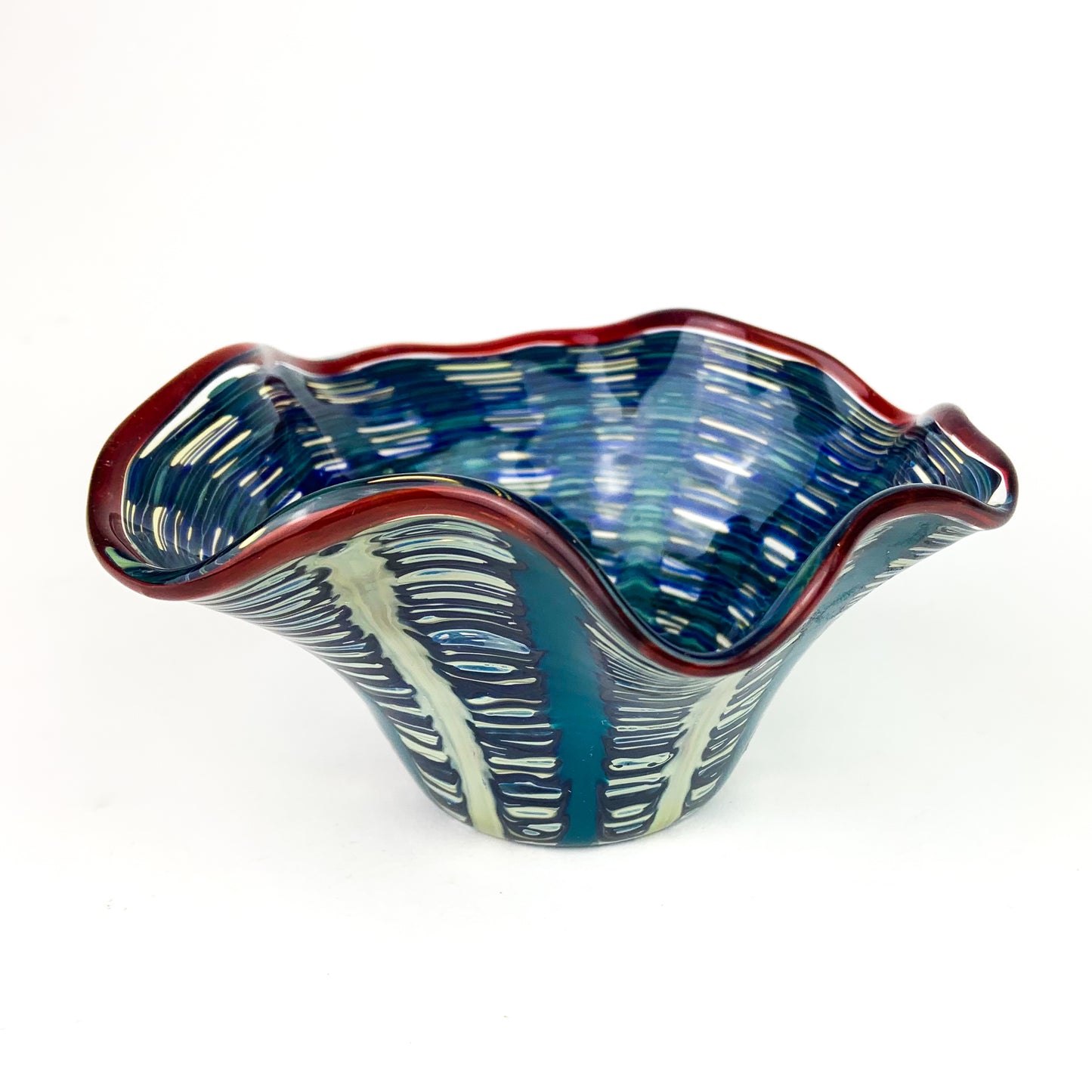 Teal Swirled Studio Art Glass Handkerchief Bowl #O958