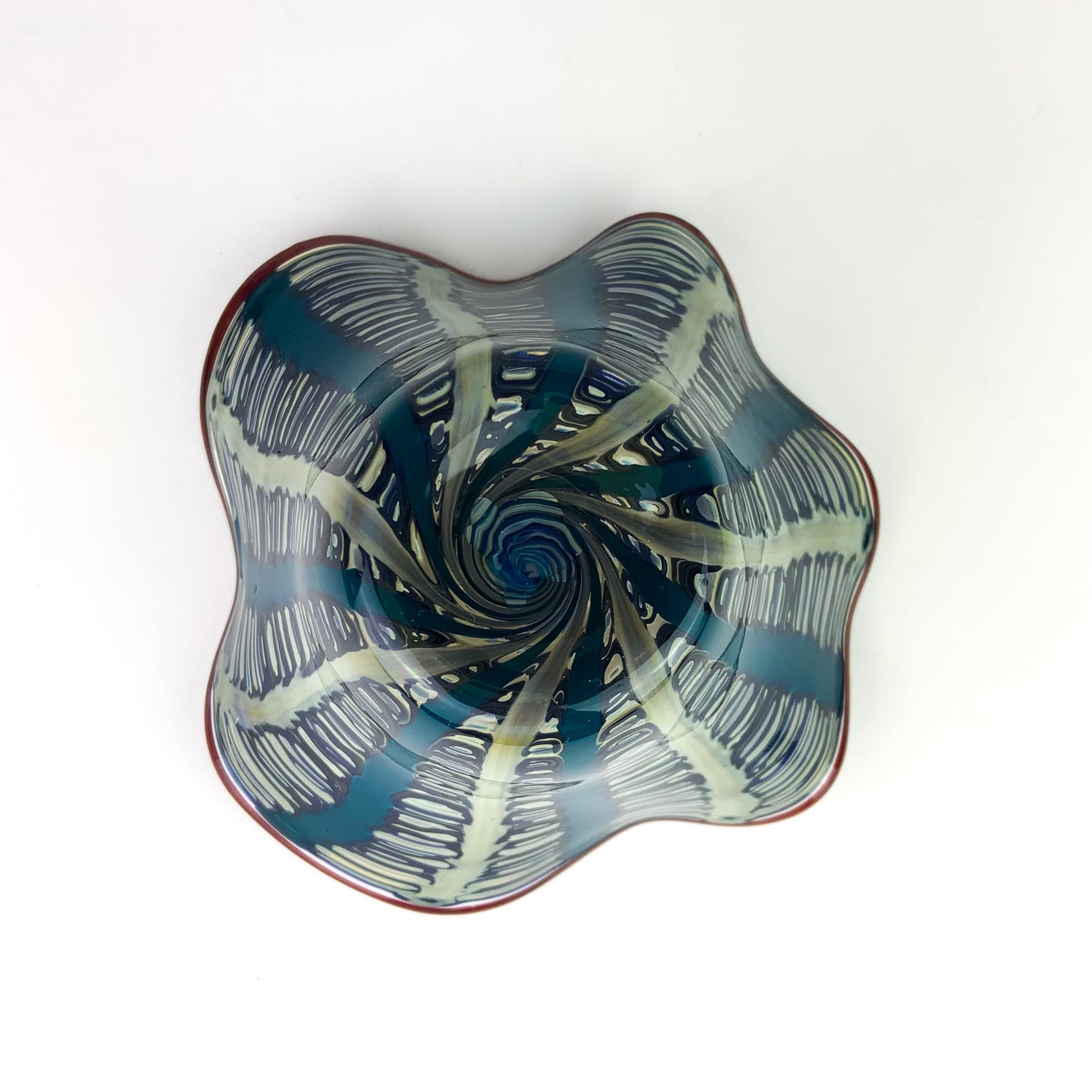 Teal Swirled Studio Art Glass Handkerchief Bowl #O958