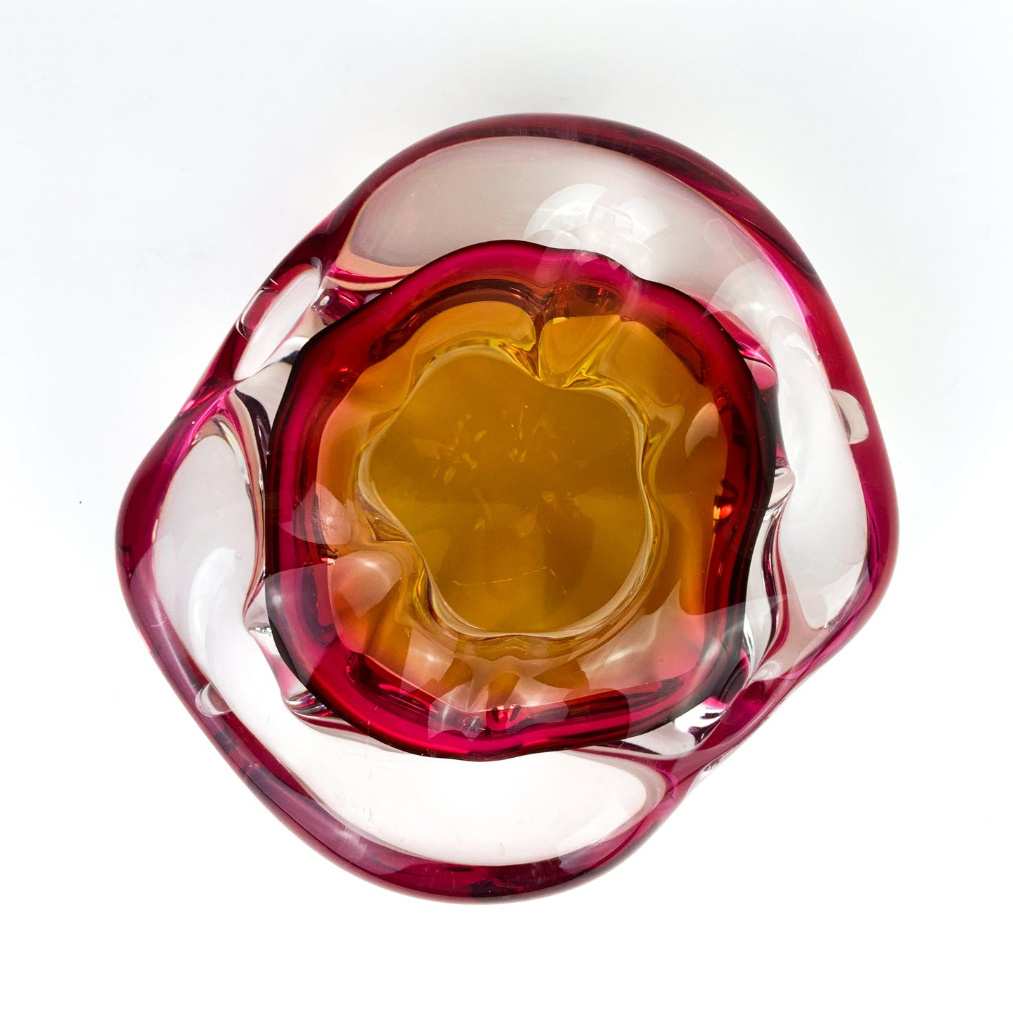 Czech Raspberry + Gold Freeform Pedestal Glass Catchall/Ashtray #O959