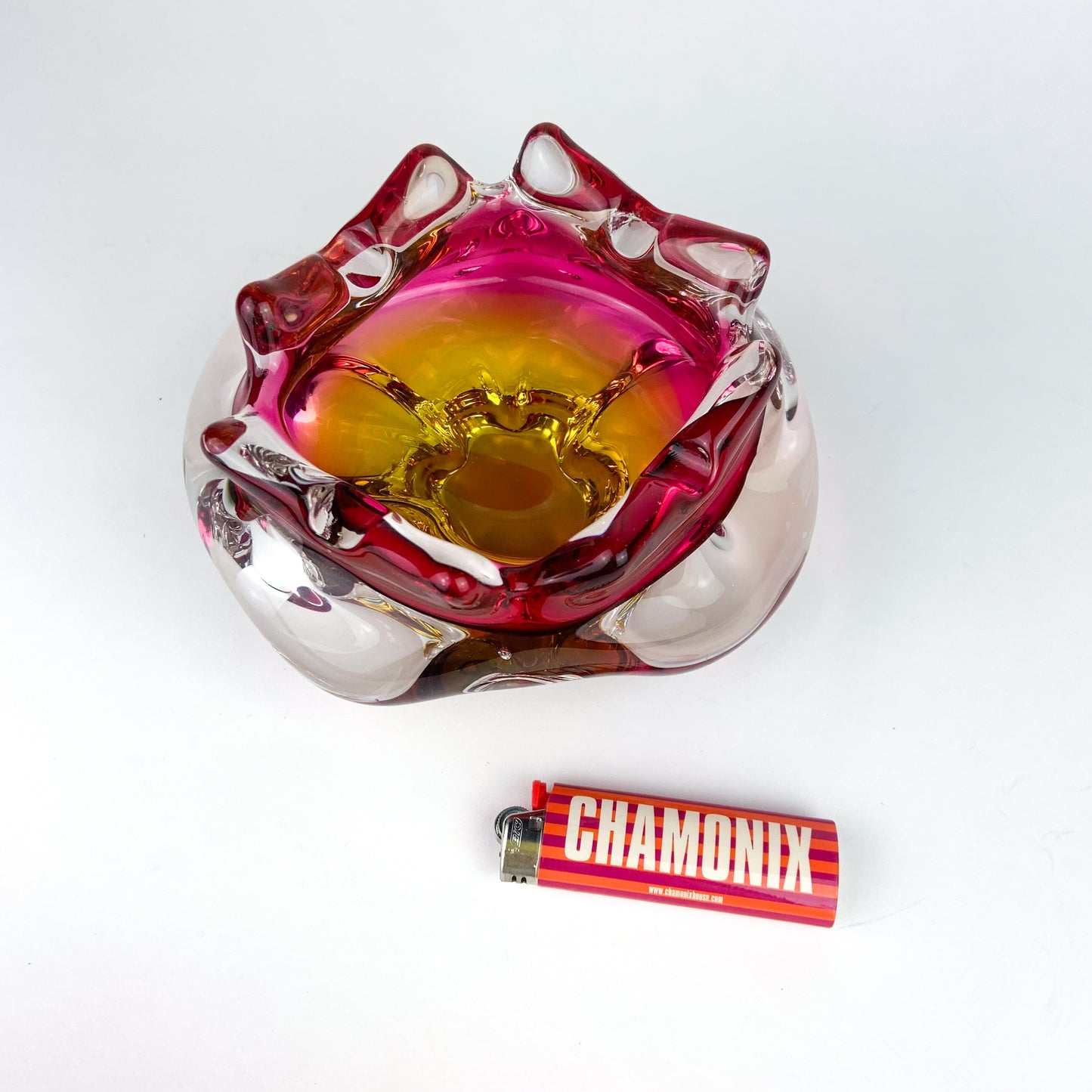 Czech Raspberry + Gold Freeform Pedestal Glass Catchall/Ashtray #O959