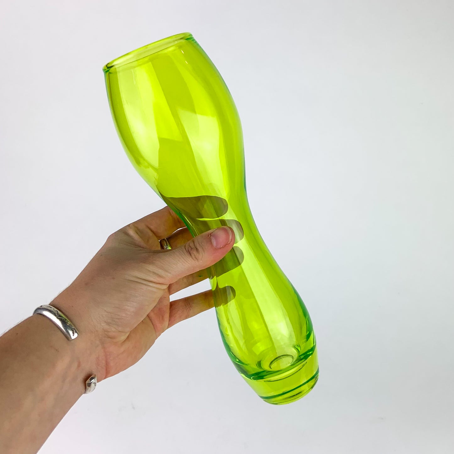 Lime Green Curved Glass Vase #O962