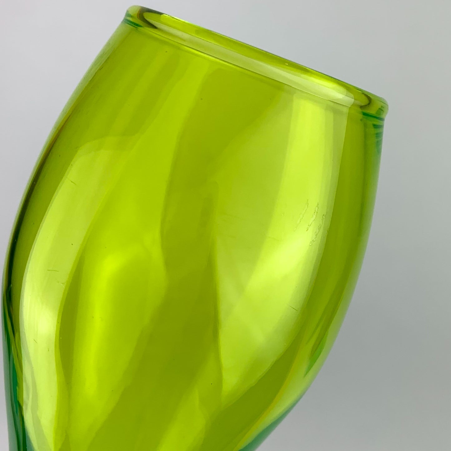 Lime Green Curved Glass Vase #O962