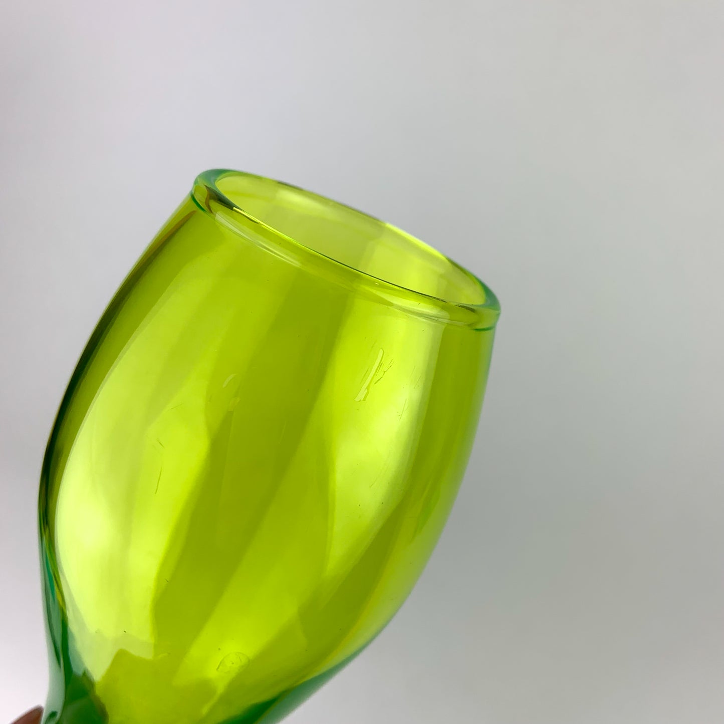 Lime Green Curved Glass Vase #O962