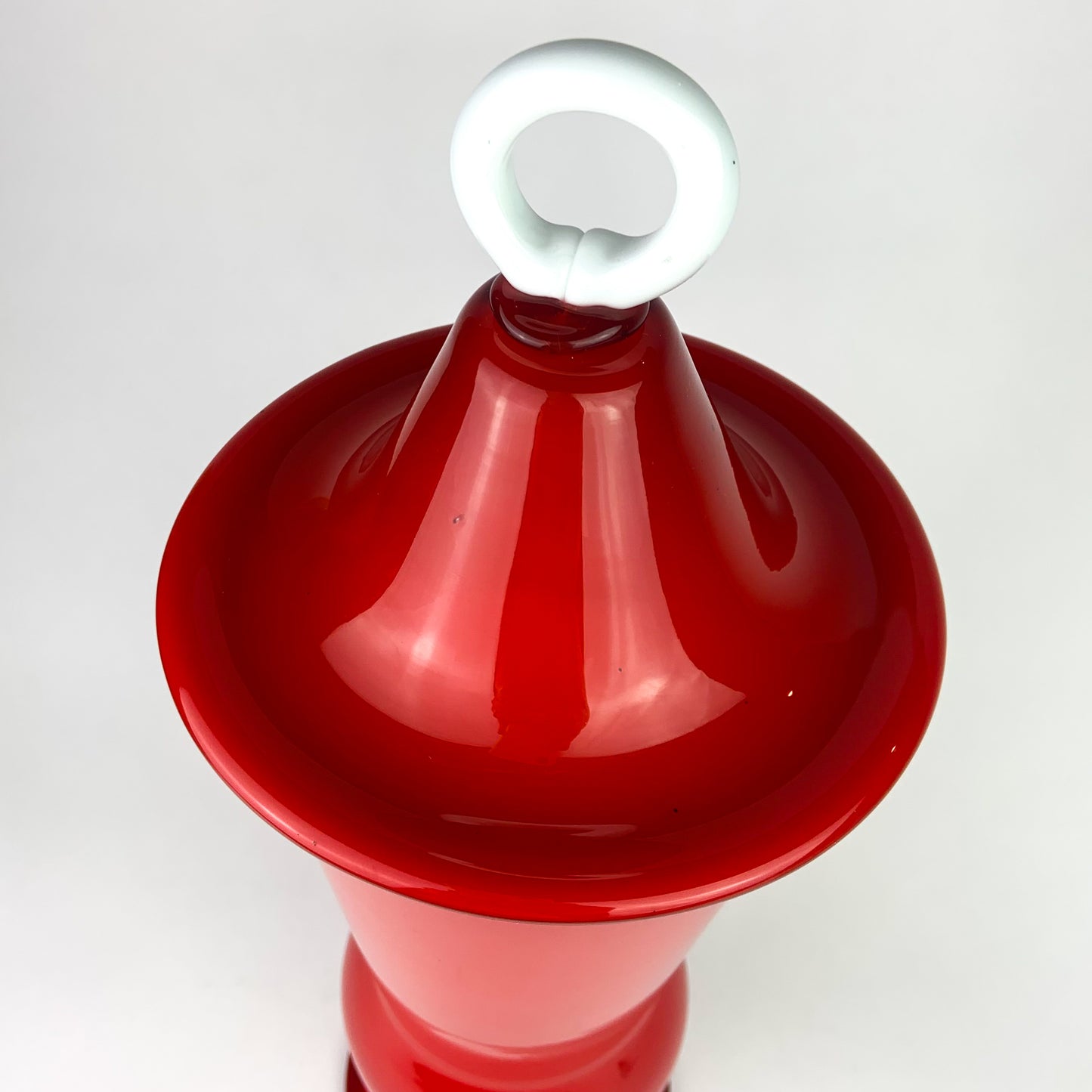 Large Post Modern Red Lidded Glass Jar #O965