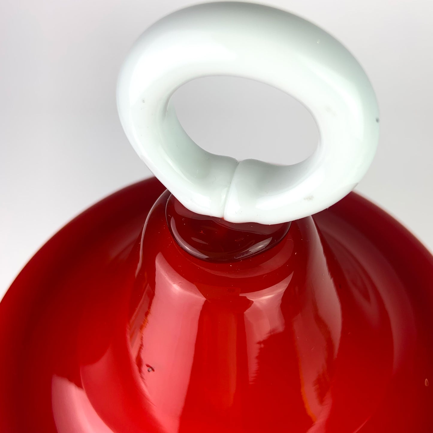 Large Post Modern Red Lidded Glass Jar #O965