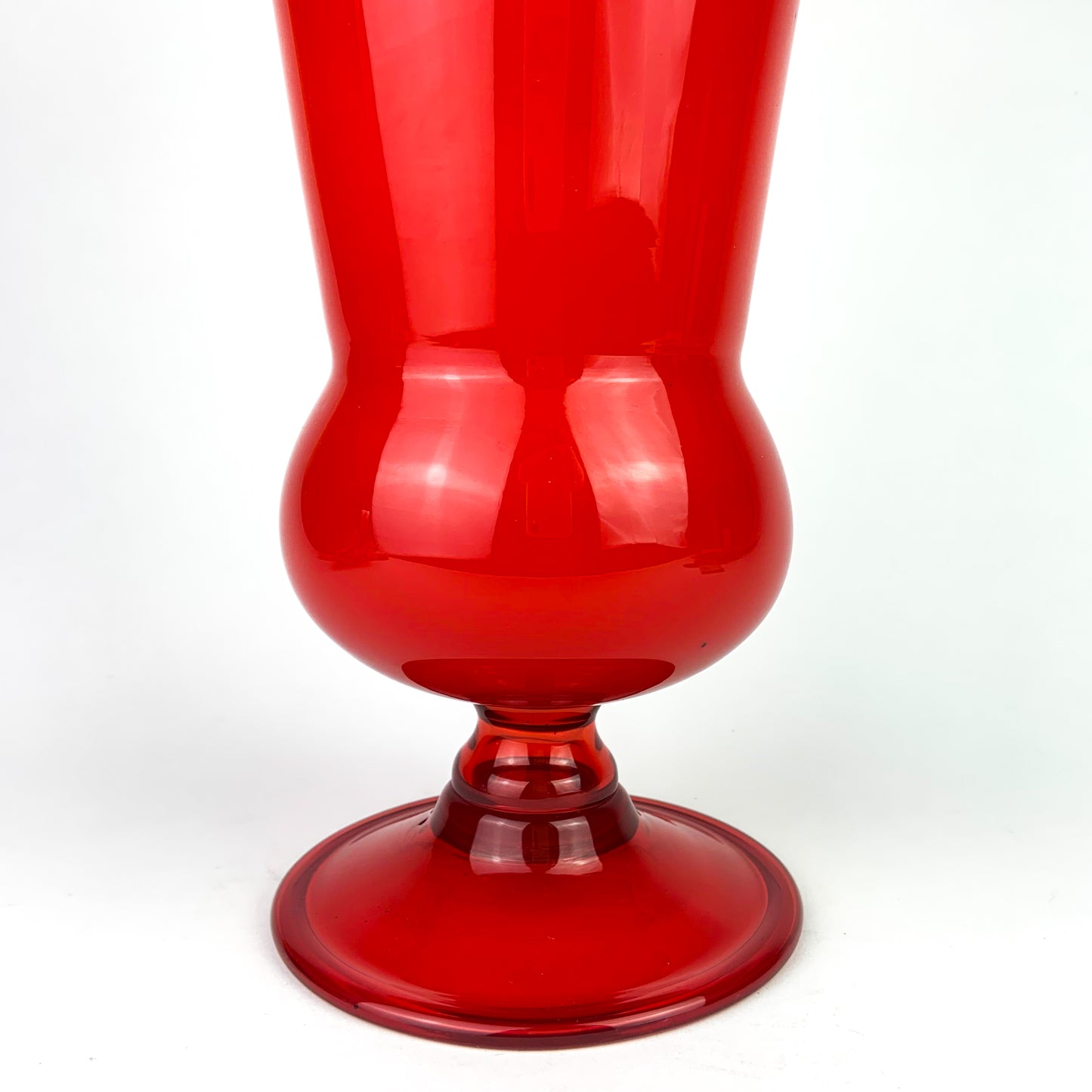 Large Post Modern Red Lidded Glass Jar #O965