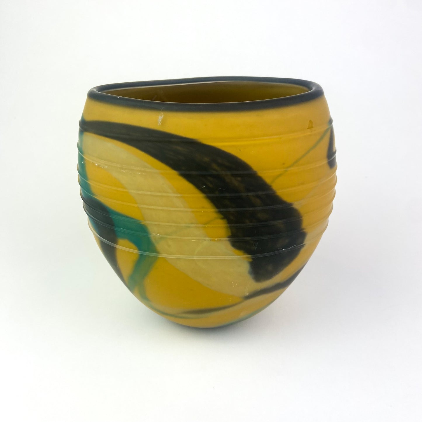 Yellow + Black Matte Glass Vase by Ioan Nemtoi #O944