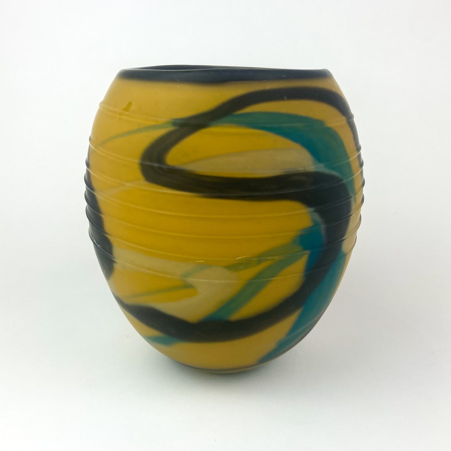 Yellow + Black Matte Glass Vase by Ioan Nemtoi #O944