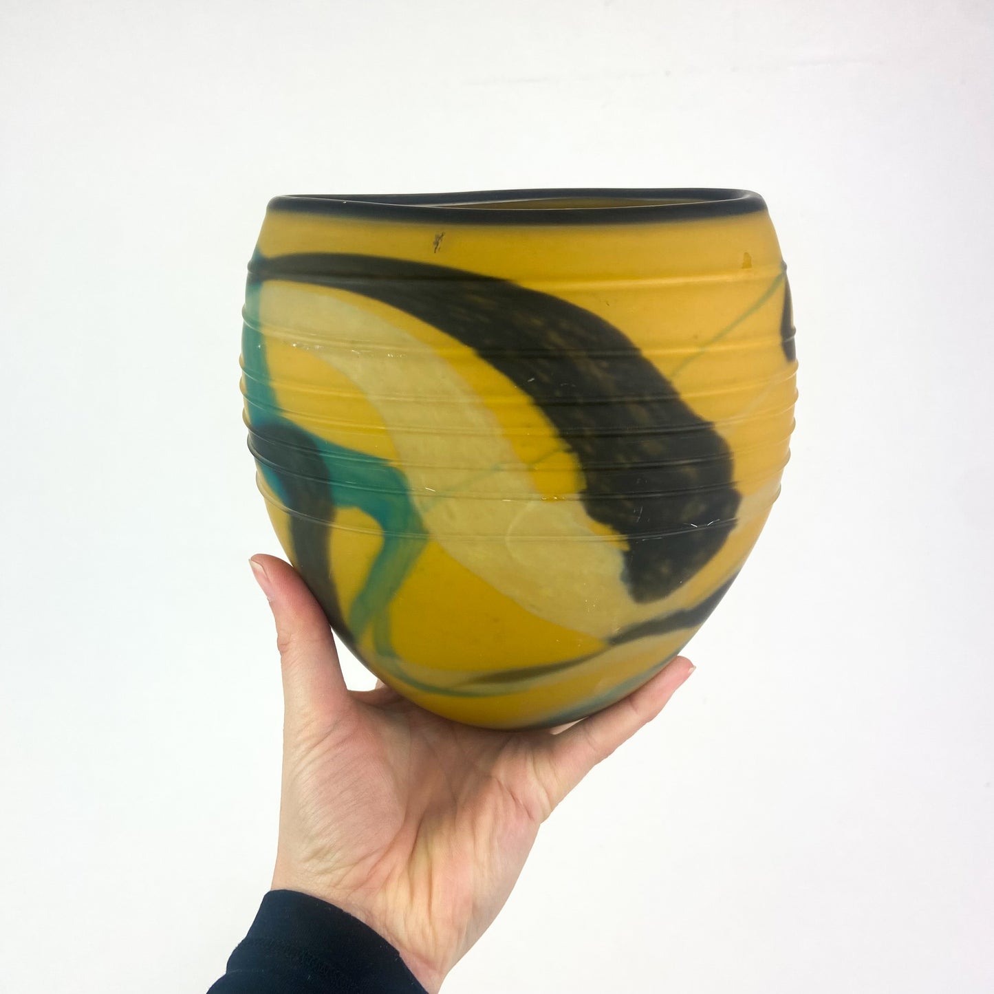 Yellow + Black Matte Glass Vase by Ioan Nemtoi #O944