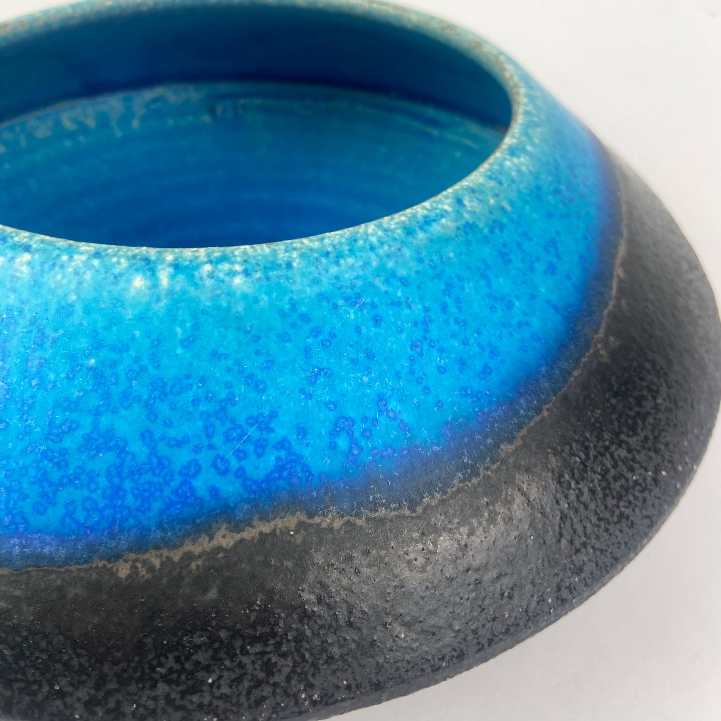 Vintage Blue + Black Ceramic UFO Bowl #O946