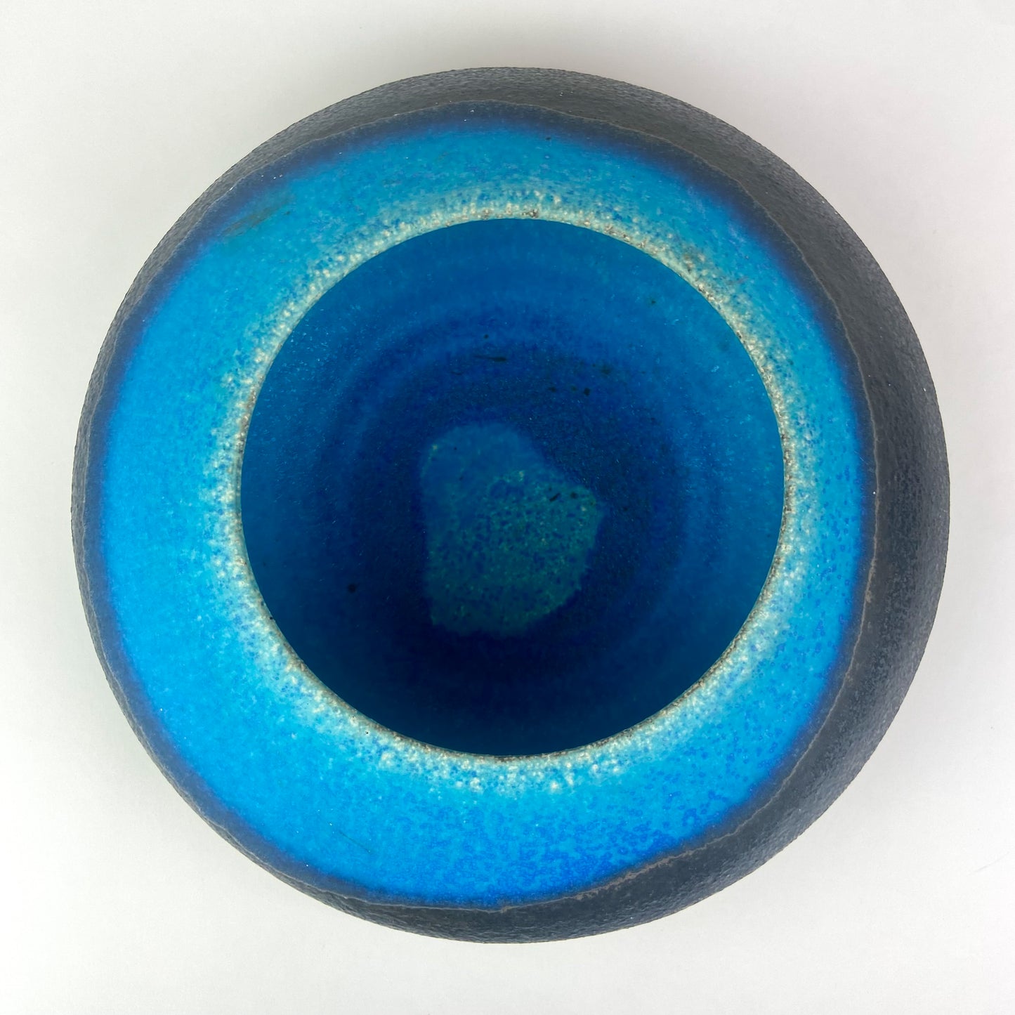 Vintage Blue + Black Ceramic UFO Bowl #O946