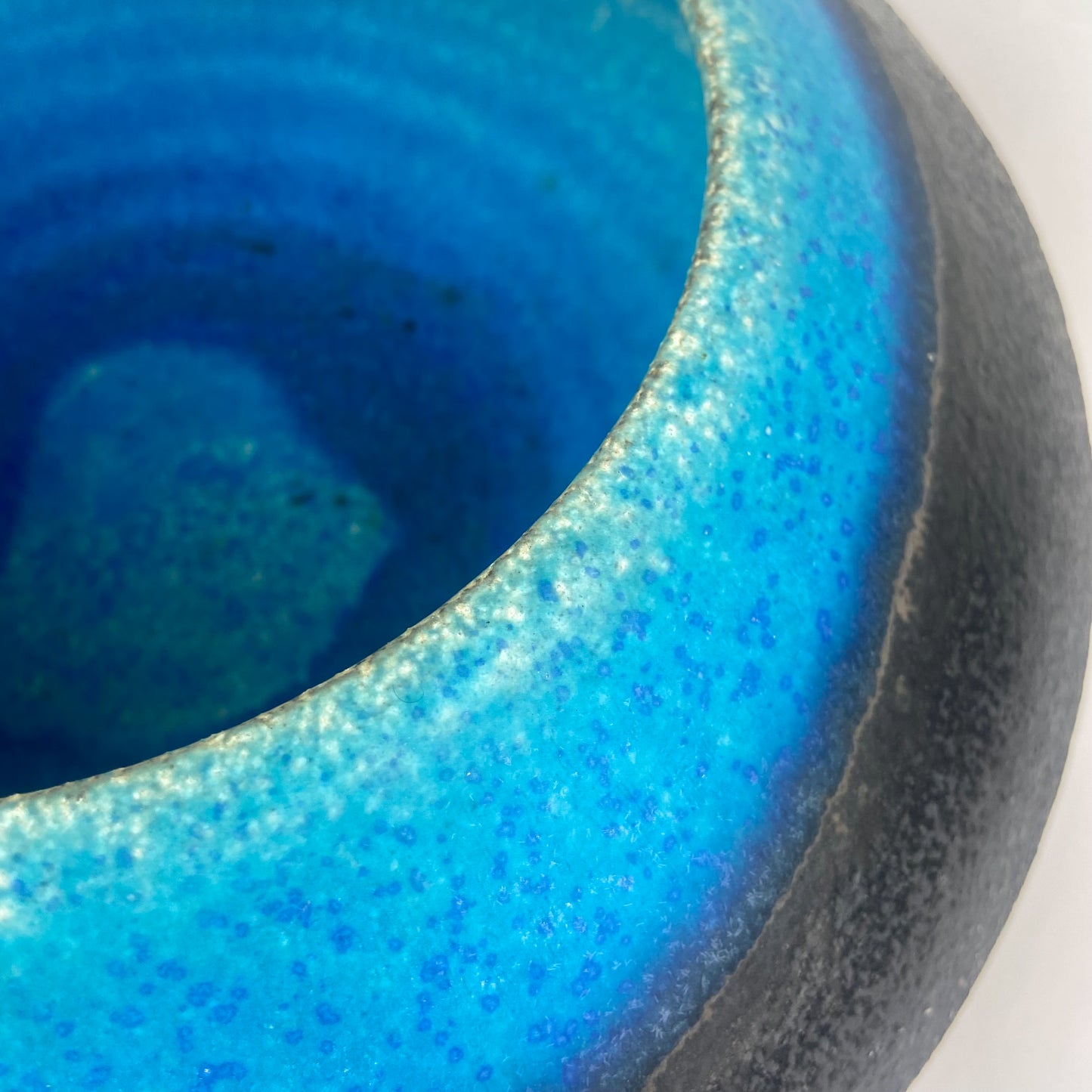 Vintage Blue + Black Ceramic UFO Bowl #O946