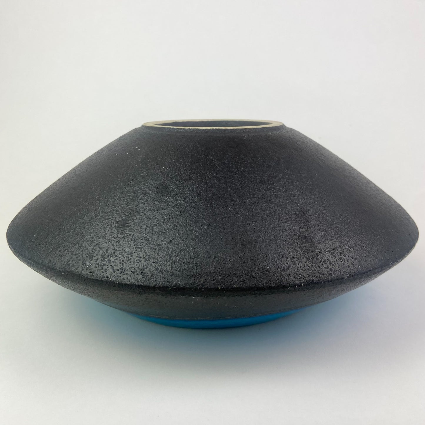 Vintage Blue + Black Ceramic UFO Bowl #O946