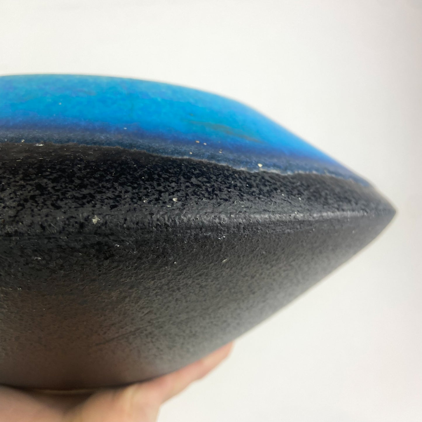 Vintage Blue + Black Ceramic UFO Bowl #O946