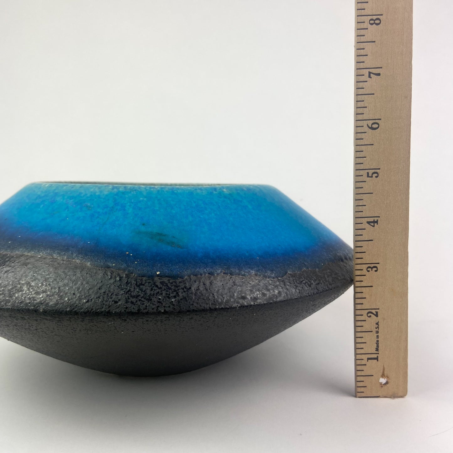 Vintage Blue + Black Ceramic UFO Bowl #O946