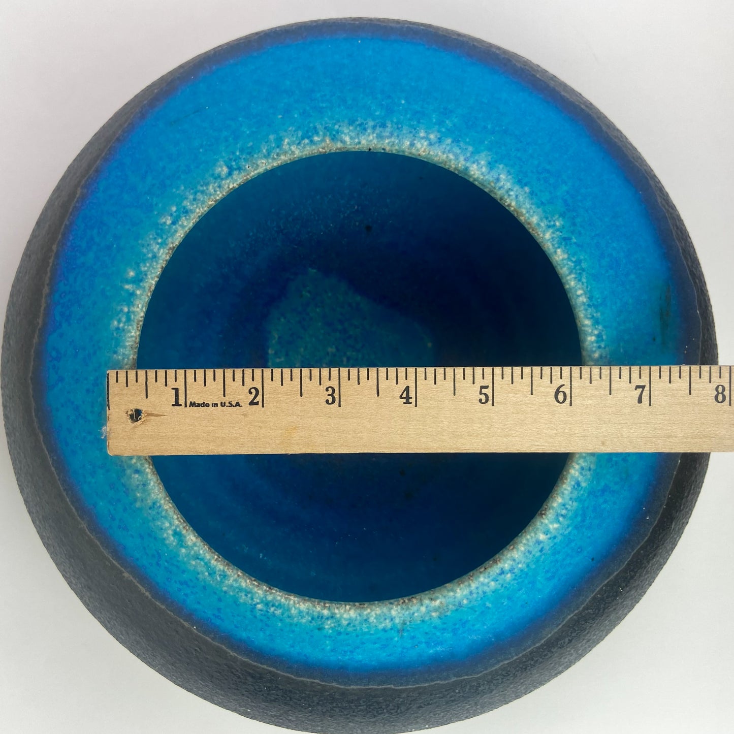 Vintage Blue + Black Ceramic UFO Bowl #O946