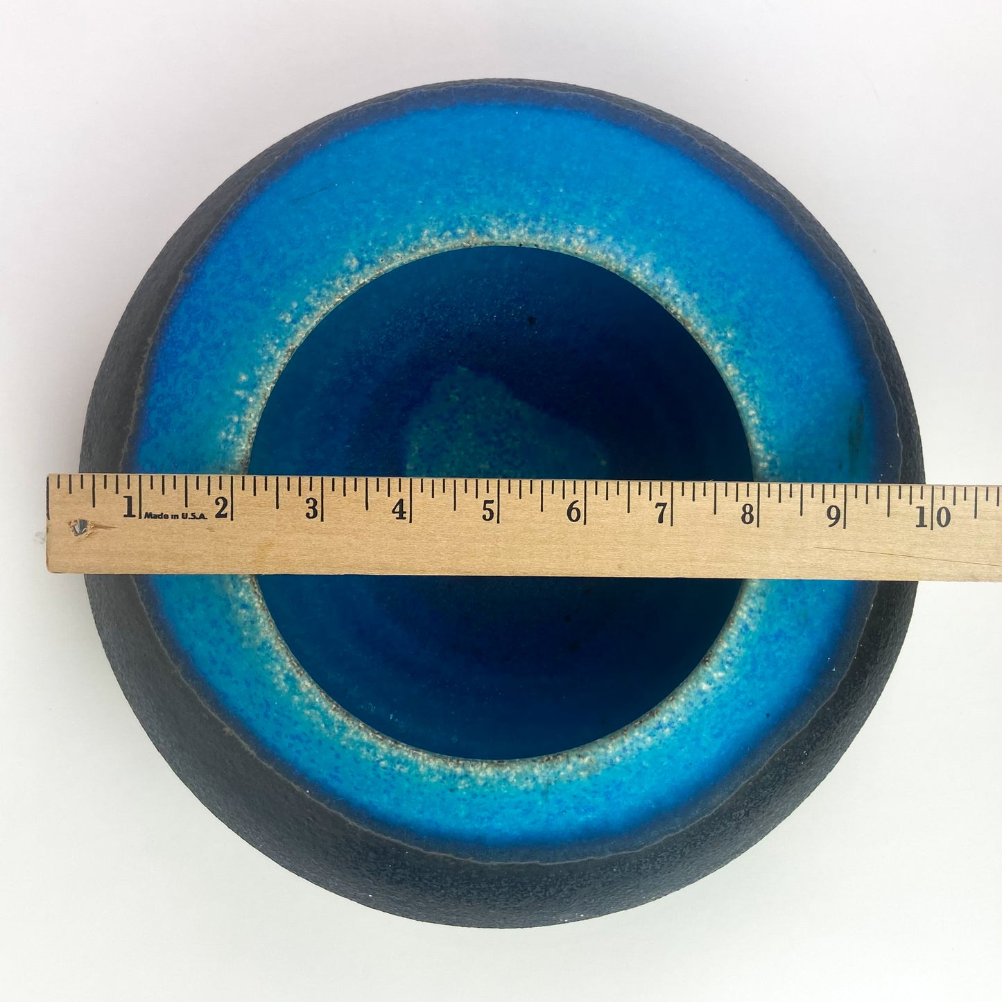 Vintage Blue + Black Ceramic UFO Bowl #O946