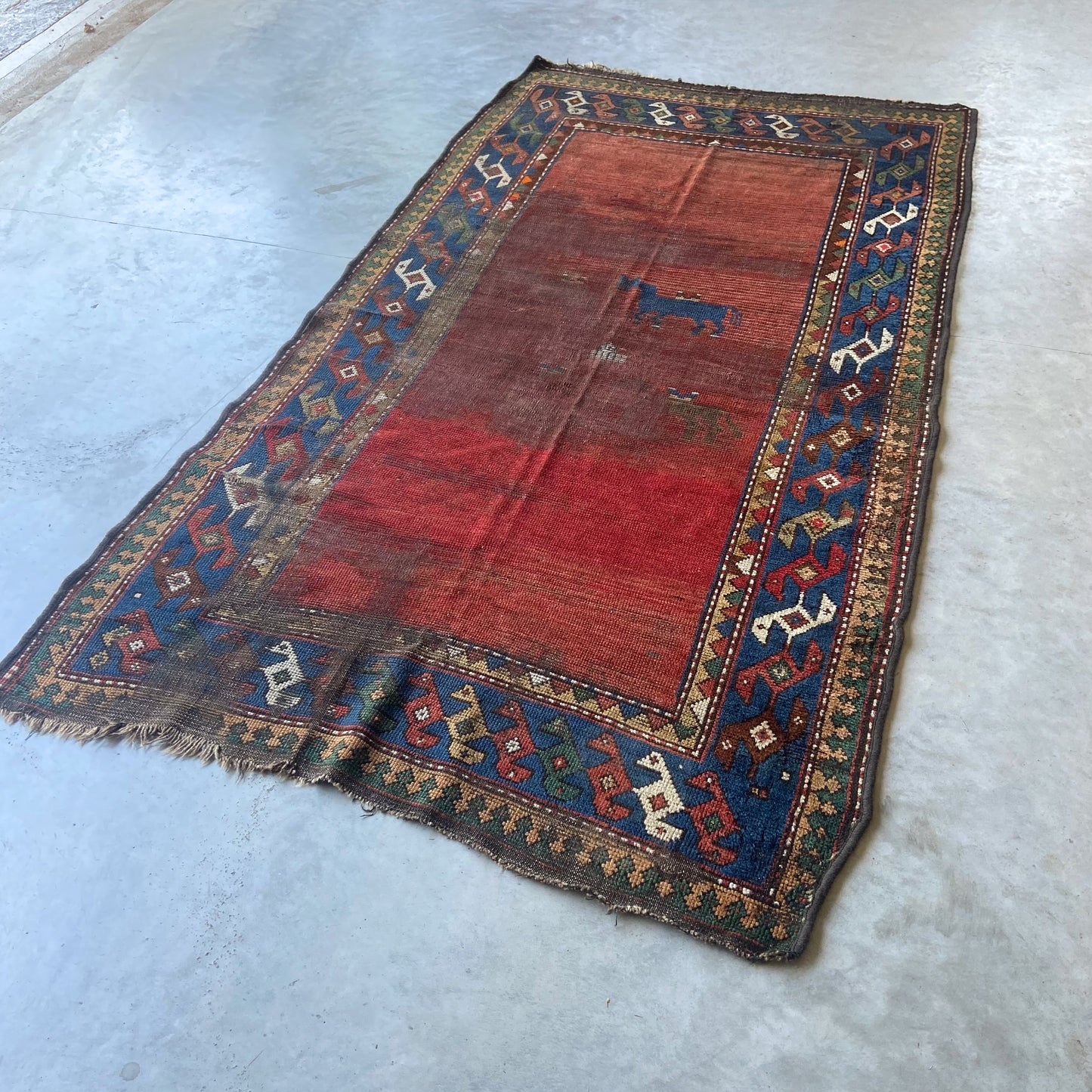 Antique Caucasian Pictoral Accent Rug #R968 - 4' x 7'2"