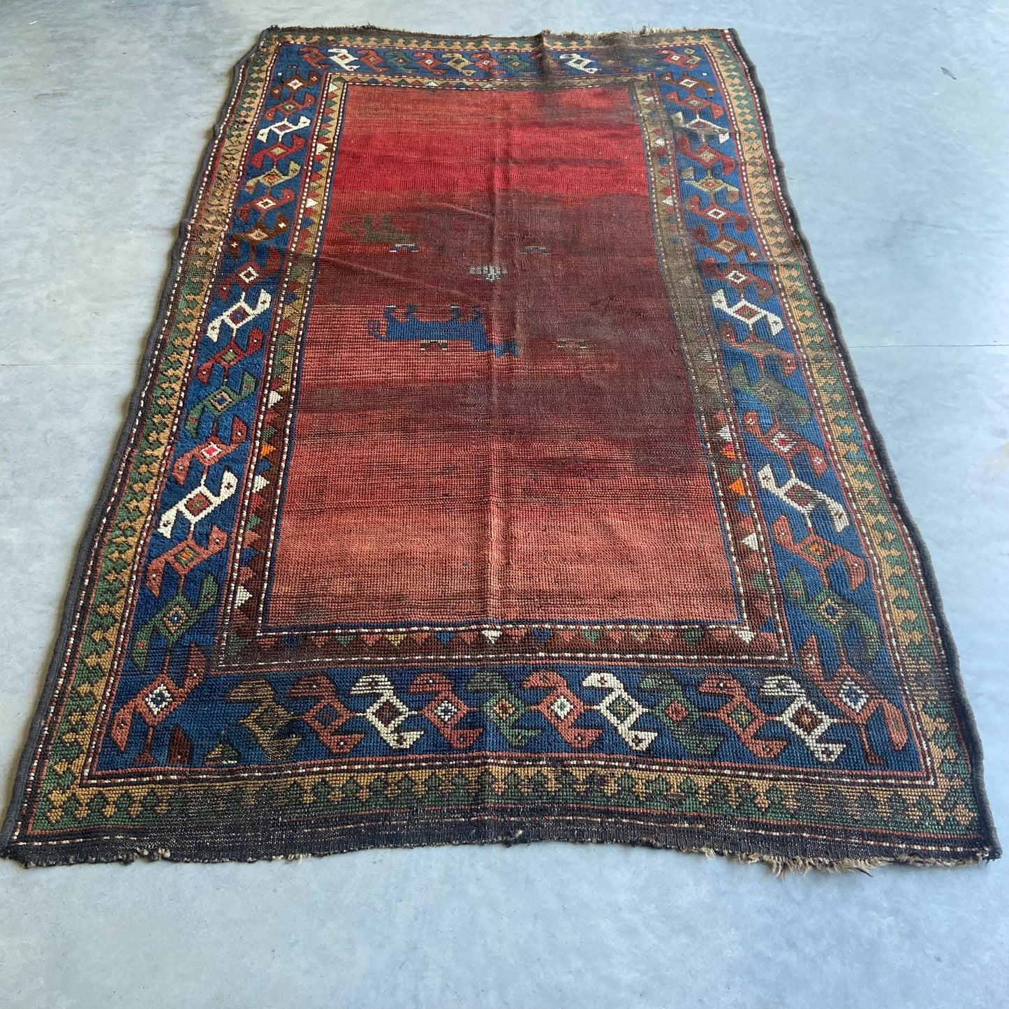 Antique Caucasian Pictoral Accent Rug #R968 - 4' x 7'2"