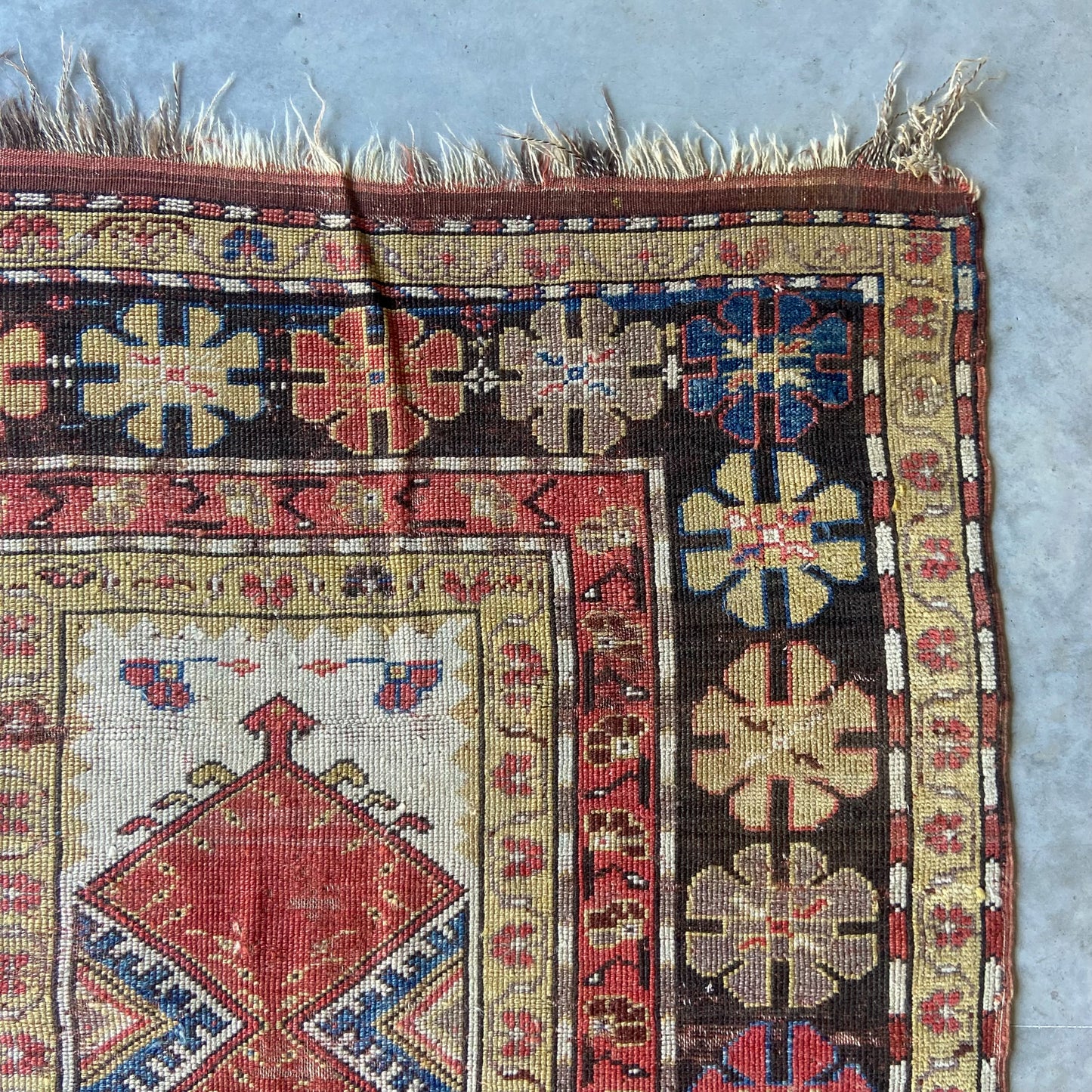 Early Antique Caucasian Prayer Accent Rug #R961 - 3'7" x 4'10"