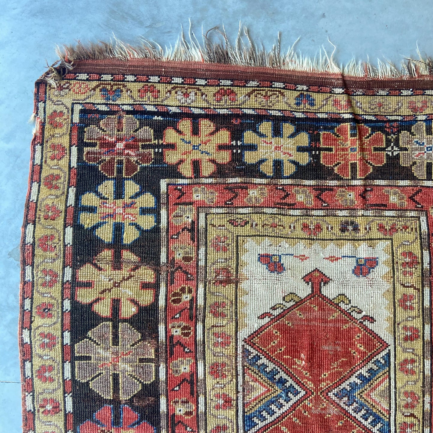 Early Antique Caucasian Prayer Accent Rug #R961 - 3'7" x 4'10"