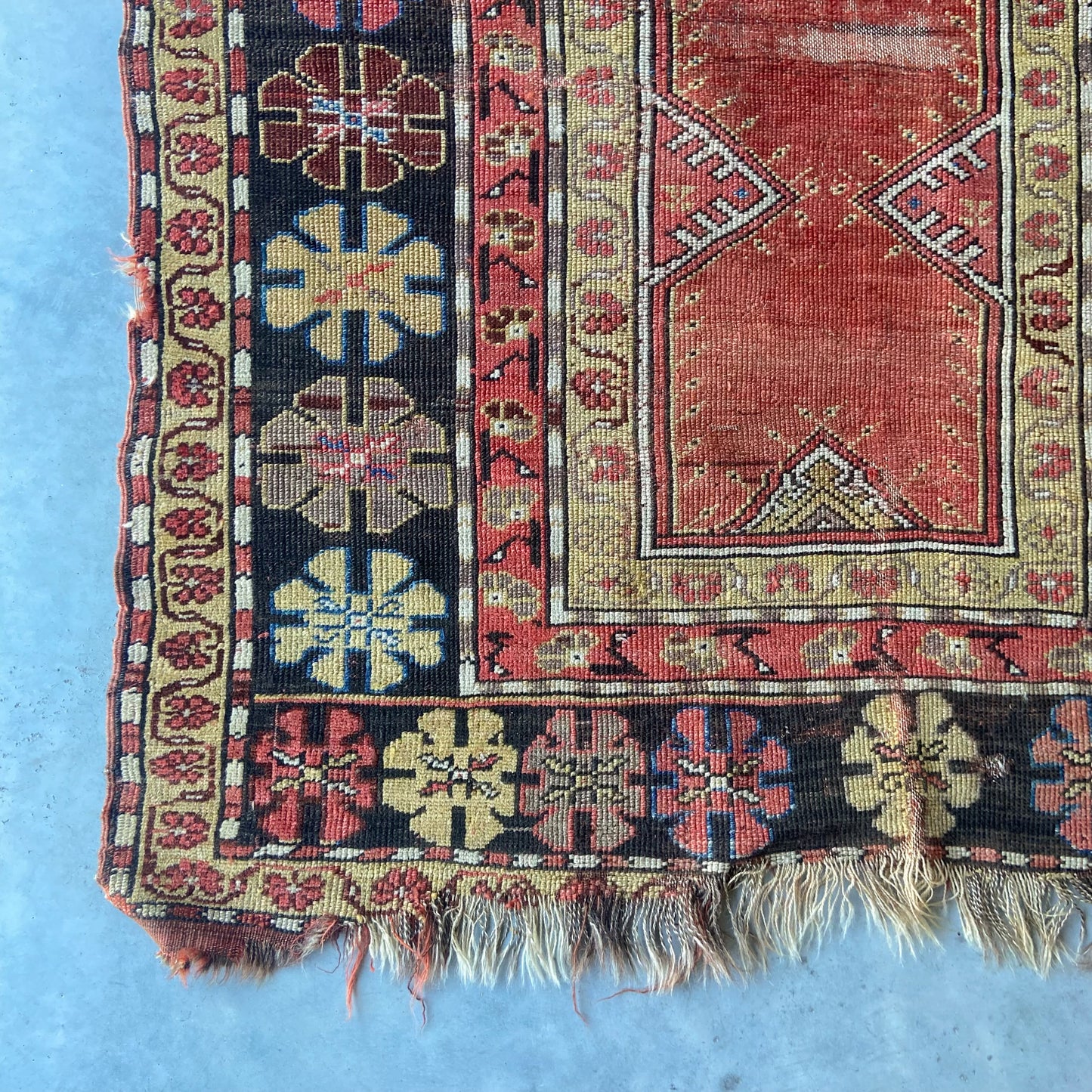 Early Antique Caucasian Prayer Accent Rug #R961 - 3'7" x 4'10"