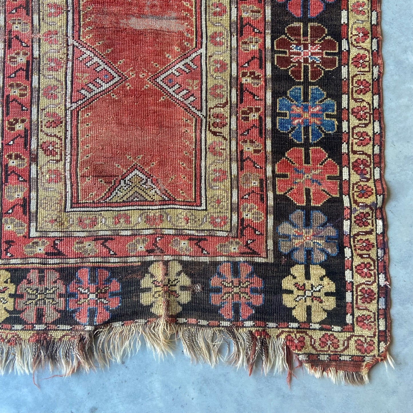 Early Antique Caucasian Prayer Accent Rug #R961 - 3'7" x 4'10"