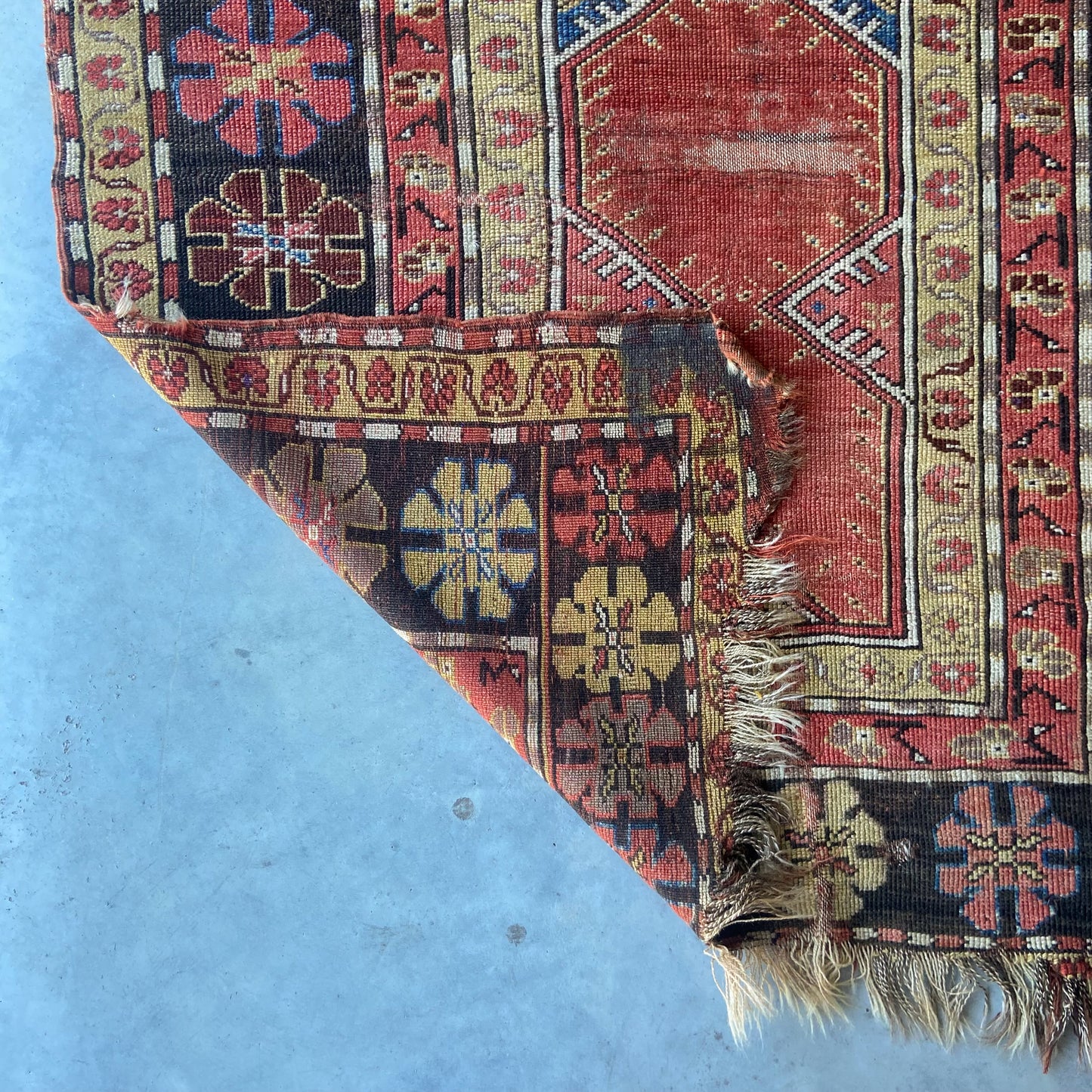 Early Antique Caucasian Prayer Accent Rug #R961 - 3'7" x 4'10"