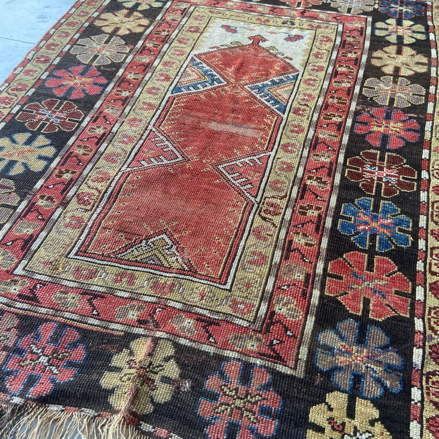 Early Antique Caucasian Prayer Accent Rug #R961 - 3'7" x 4'10"