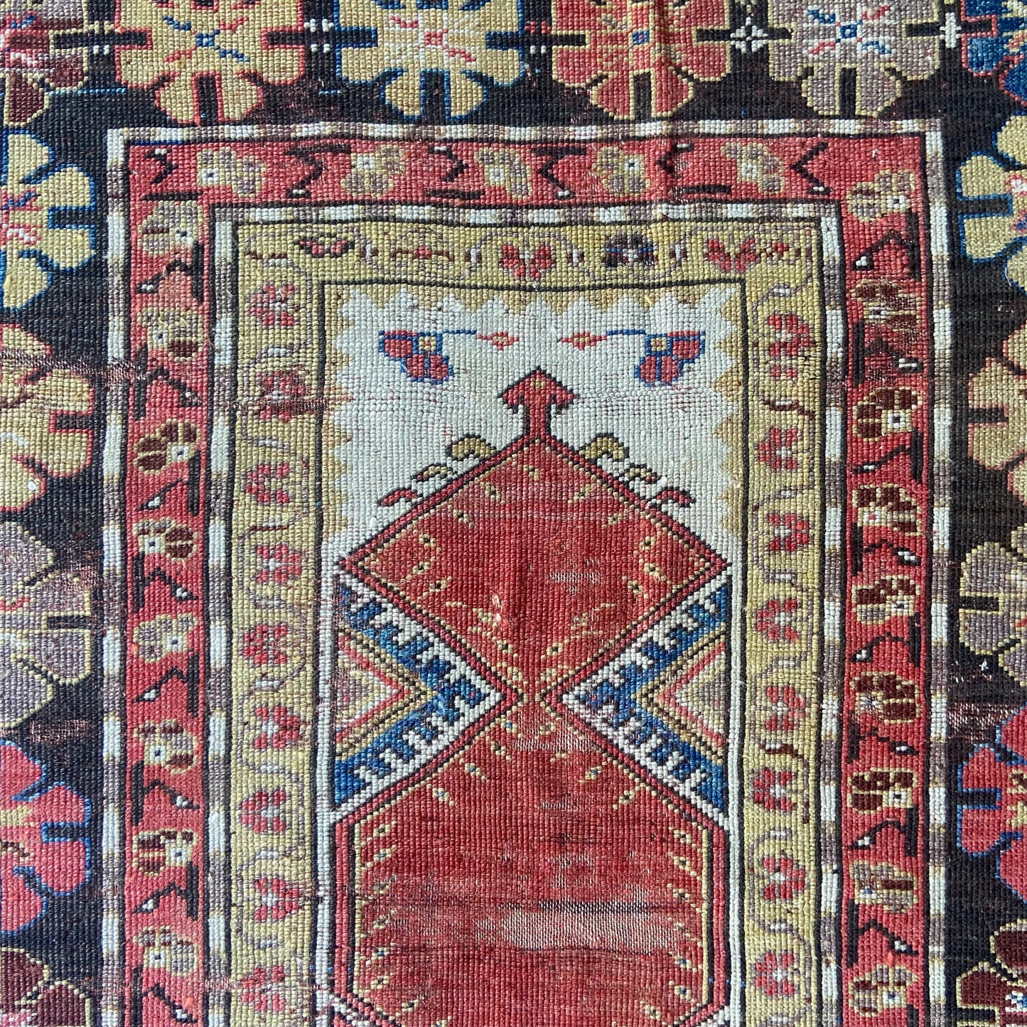 Early Antique Caucasian Prayer Accent Rug #R961 - 3'7" x 4'10"