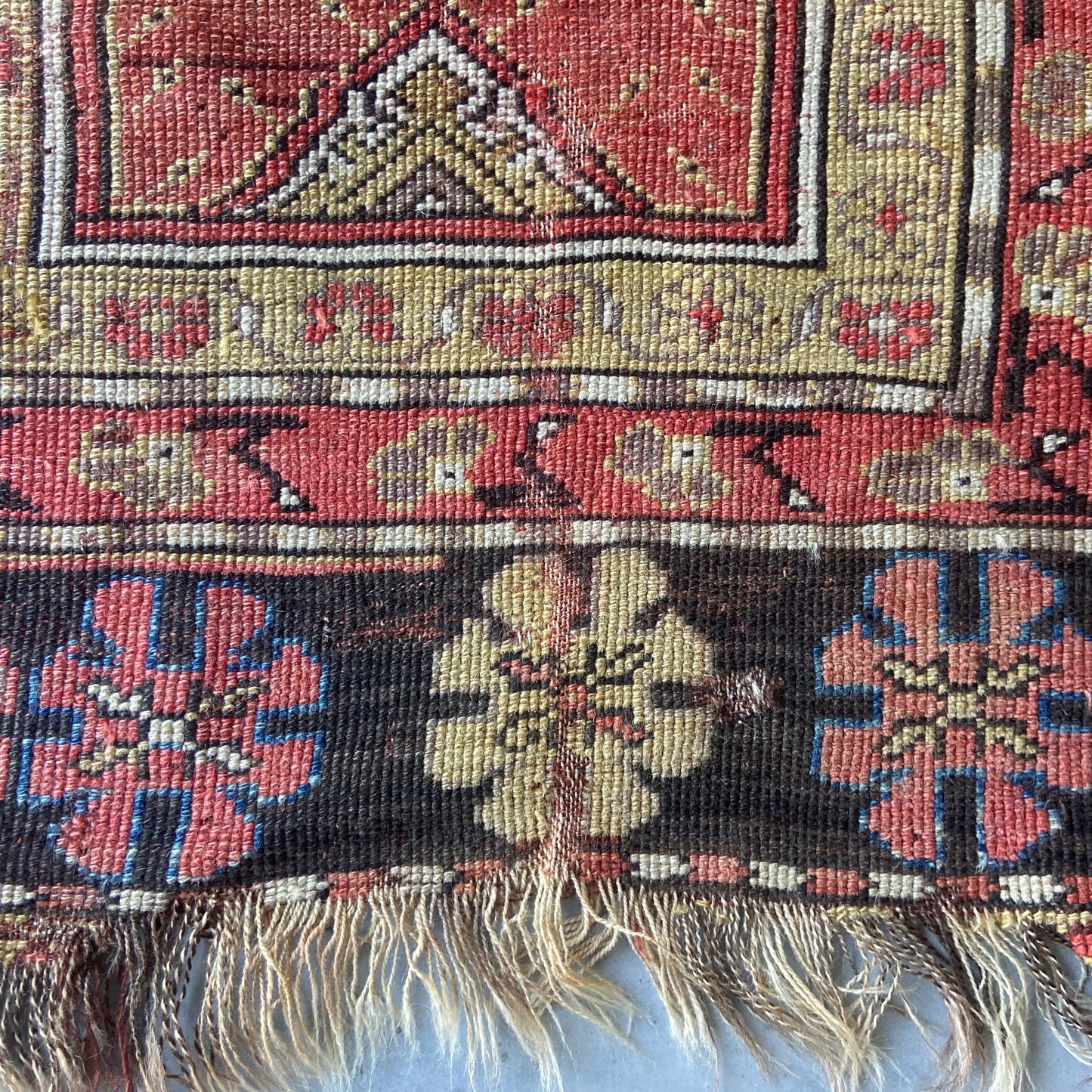 Early Antique Caucasian Prayer Accent Rug #R961 - 3'7" x 4'10"