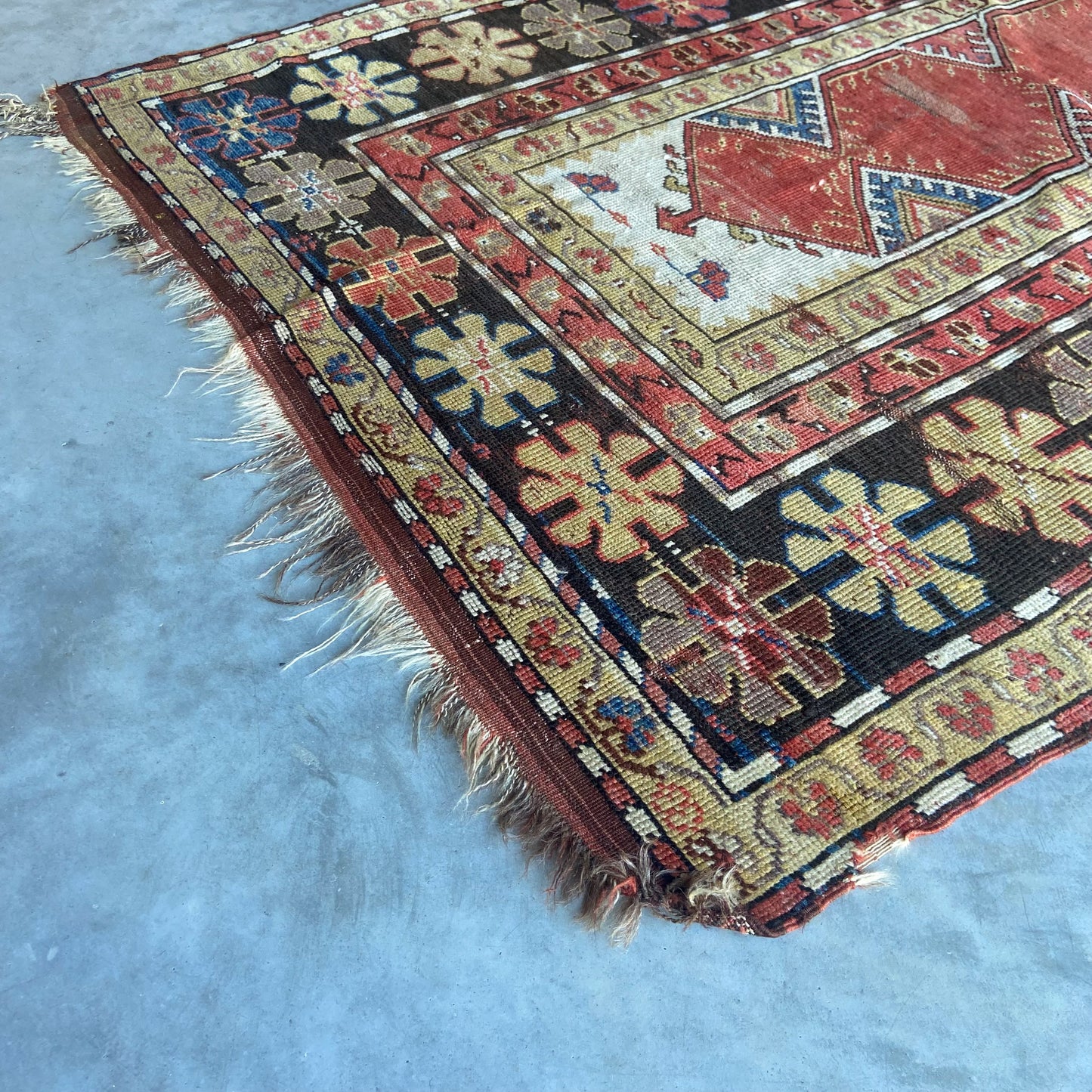 Early Antique Caucasian Prayer Accent Rug #R961 - 3'7" x 4'10"