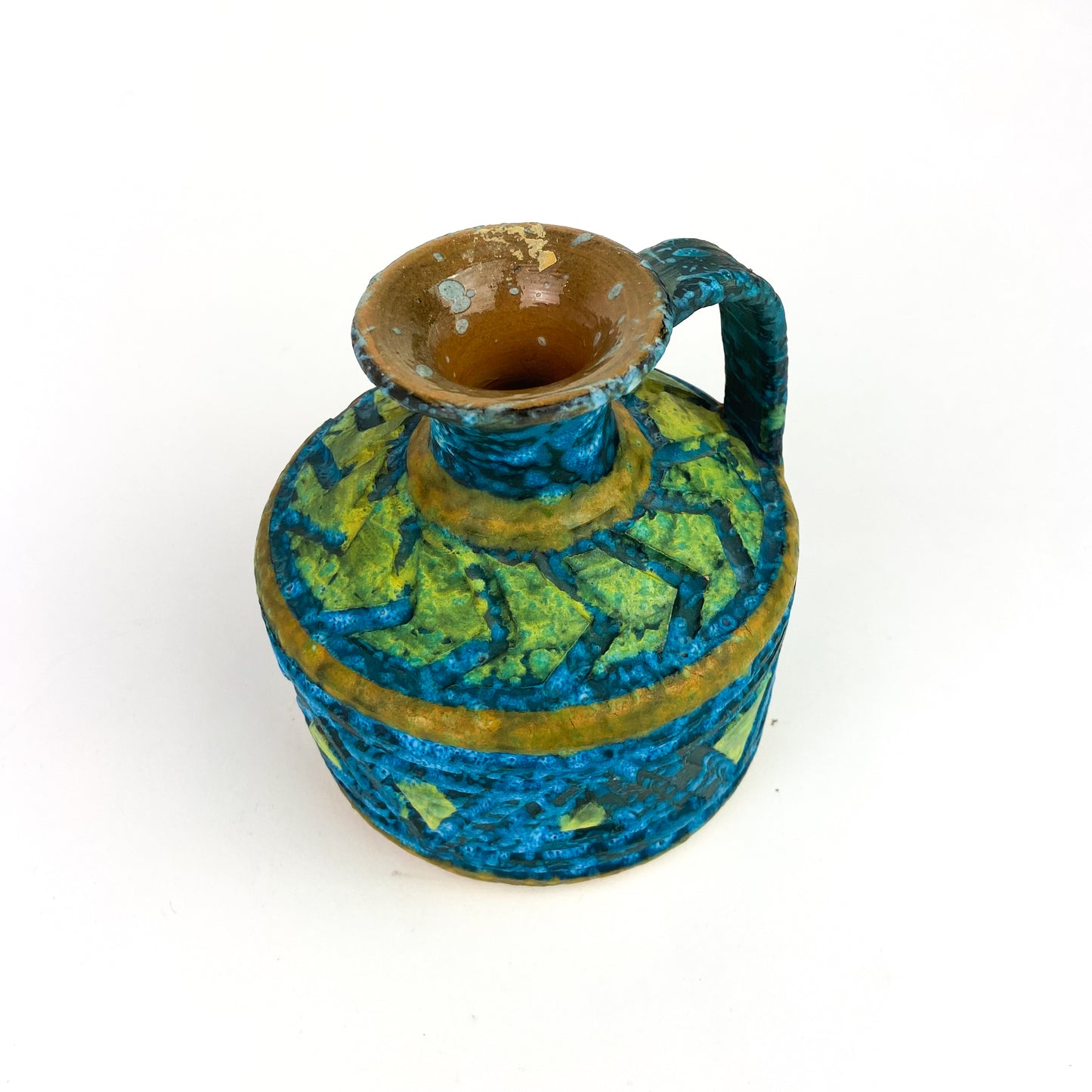 Vintage Italian Blue + Green Lava Glaze Ceramic Jug #O898