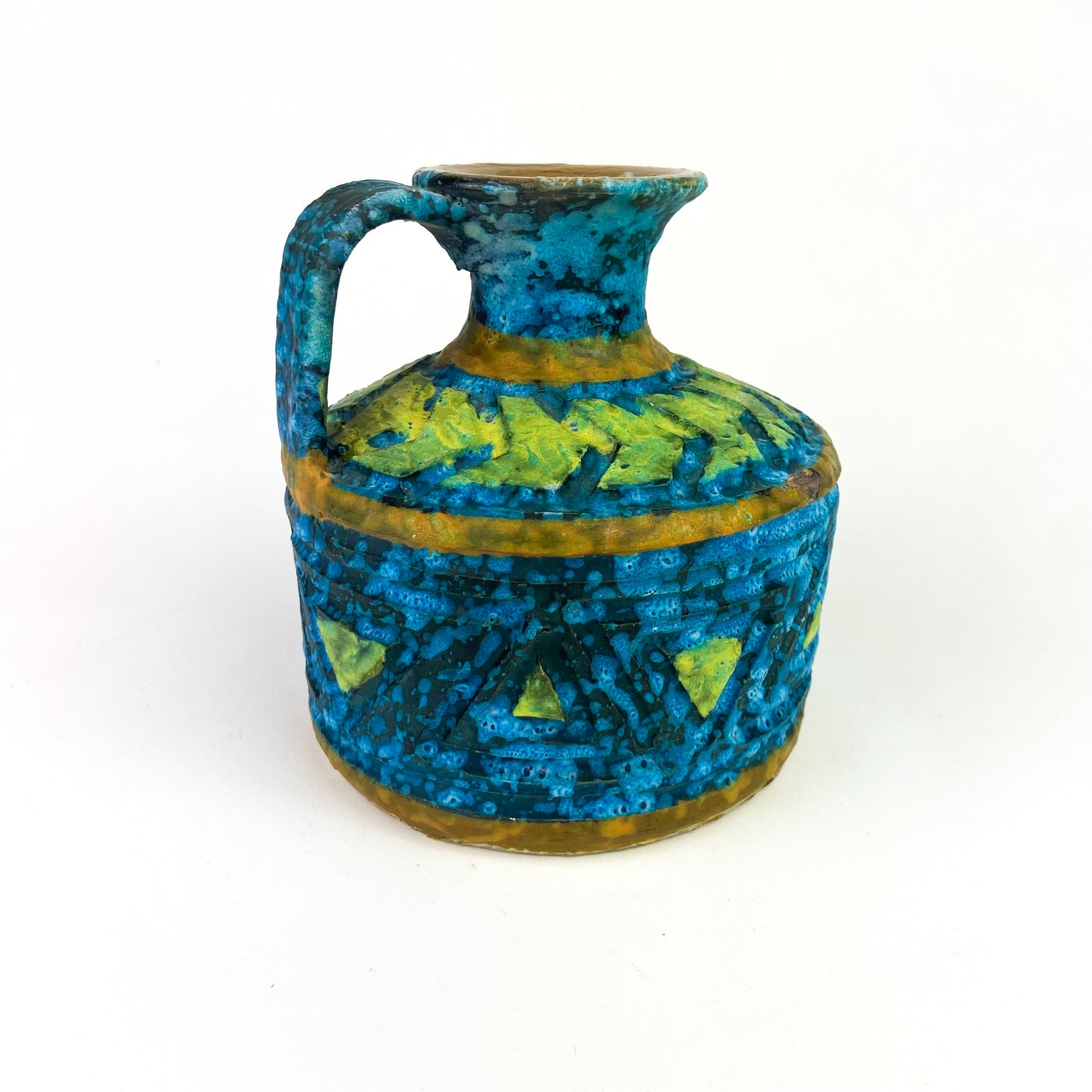 Vintage Italian Blue + Green Lava Glaze Ceramic Jug #O898